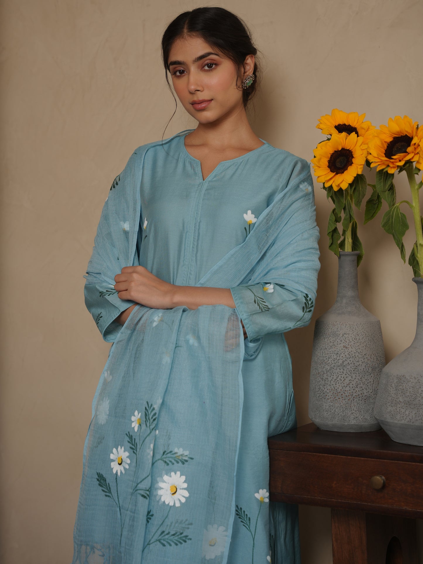 JANICA SKY CHANDERI HANDPAINT SUIT SET