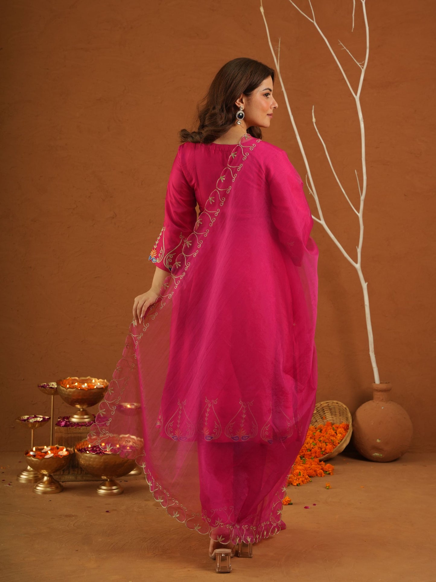 Sunehri Pink Silk Aariwork Suit Set