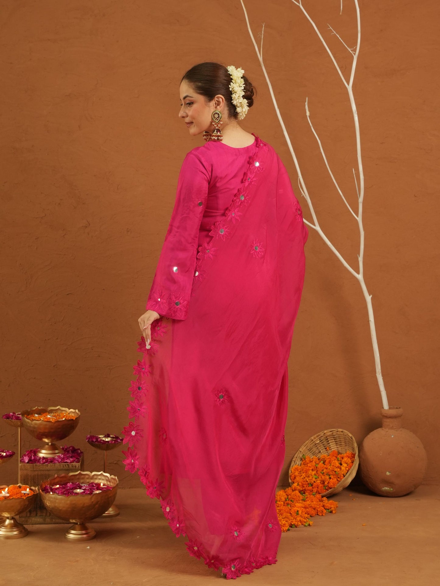 Nazakat Pink Silk Mirrorwork Suit Set
