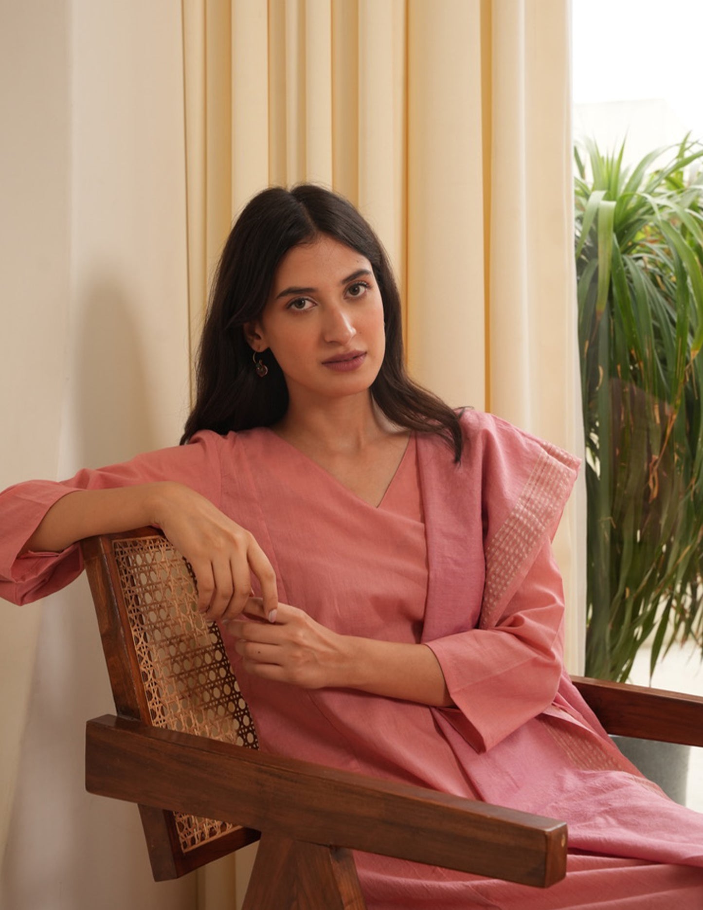 Gia Peach Cotton Straight Suit Set