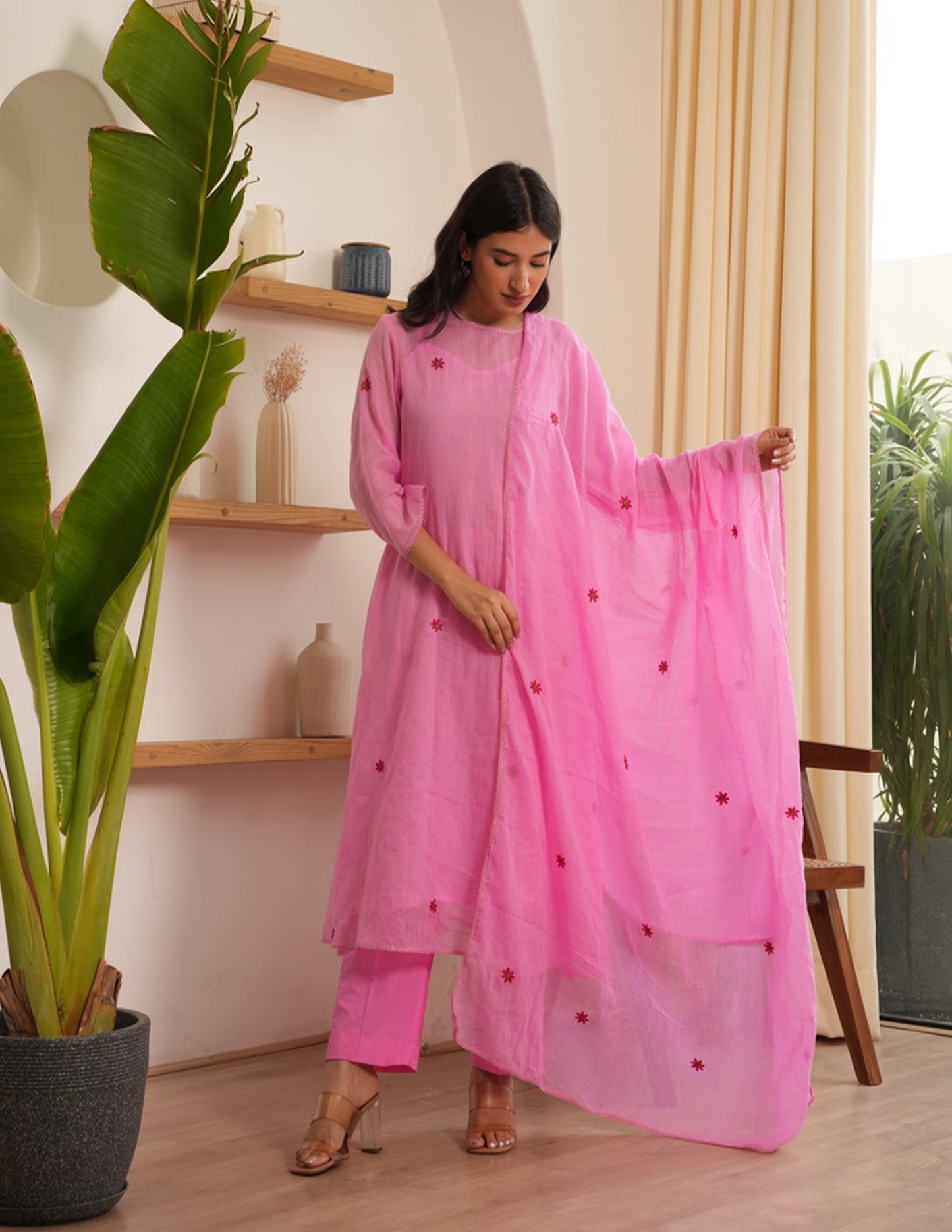 Mable Pink Embroidered Doriya Suit Set