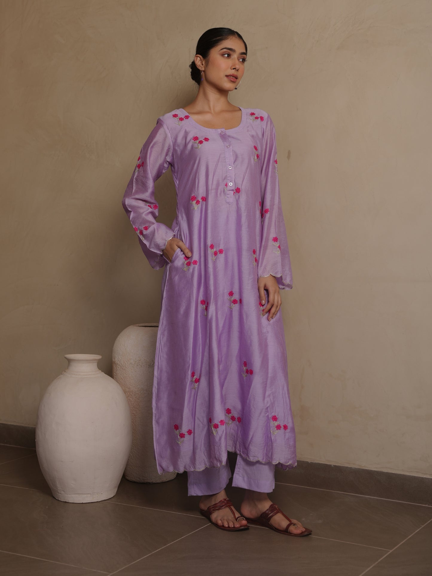 CAMELLIA PURPLE CHANDERI EMBROIDERY SUIT SET
