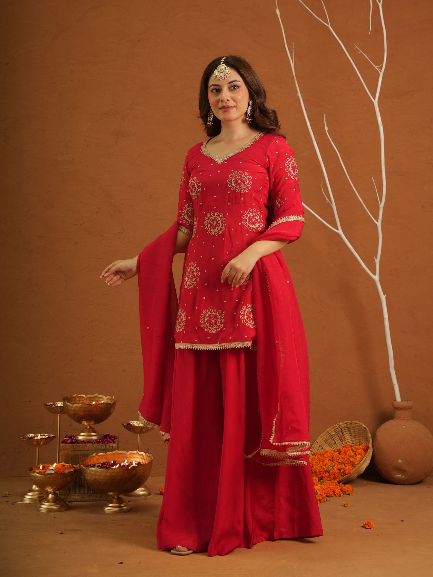 Libaas Red Chanderi Zariwork Sharara Set