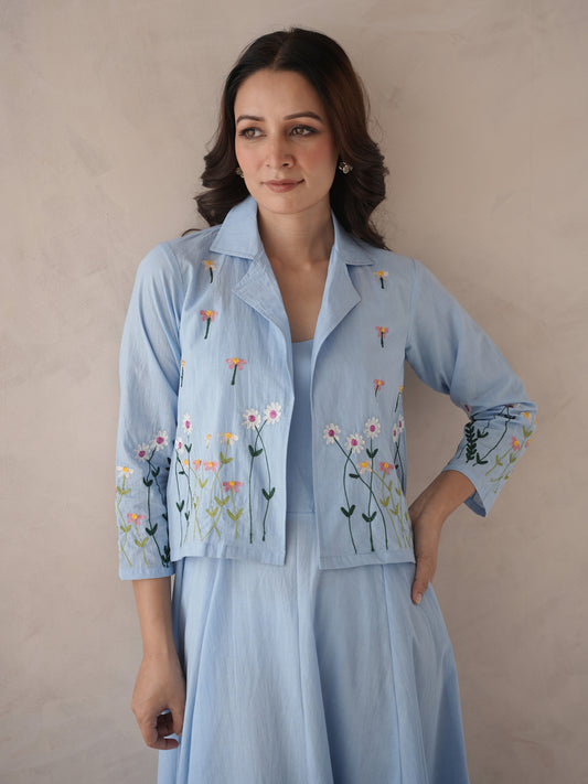 Liliah baby blue embroidery cotton cotton jacket dress