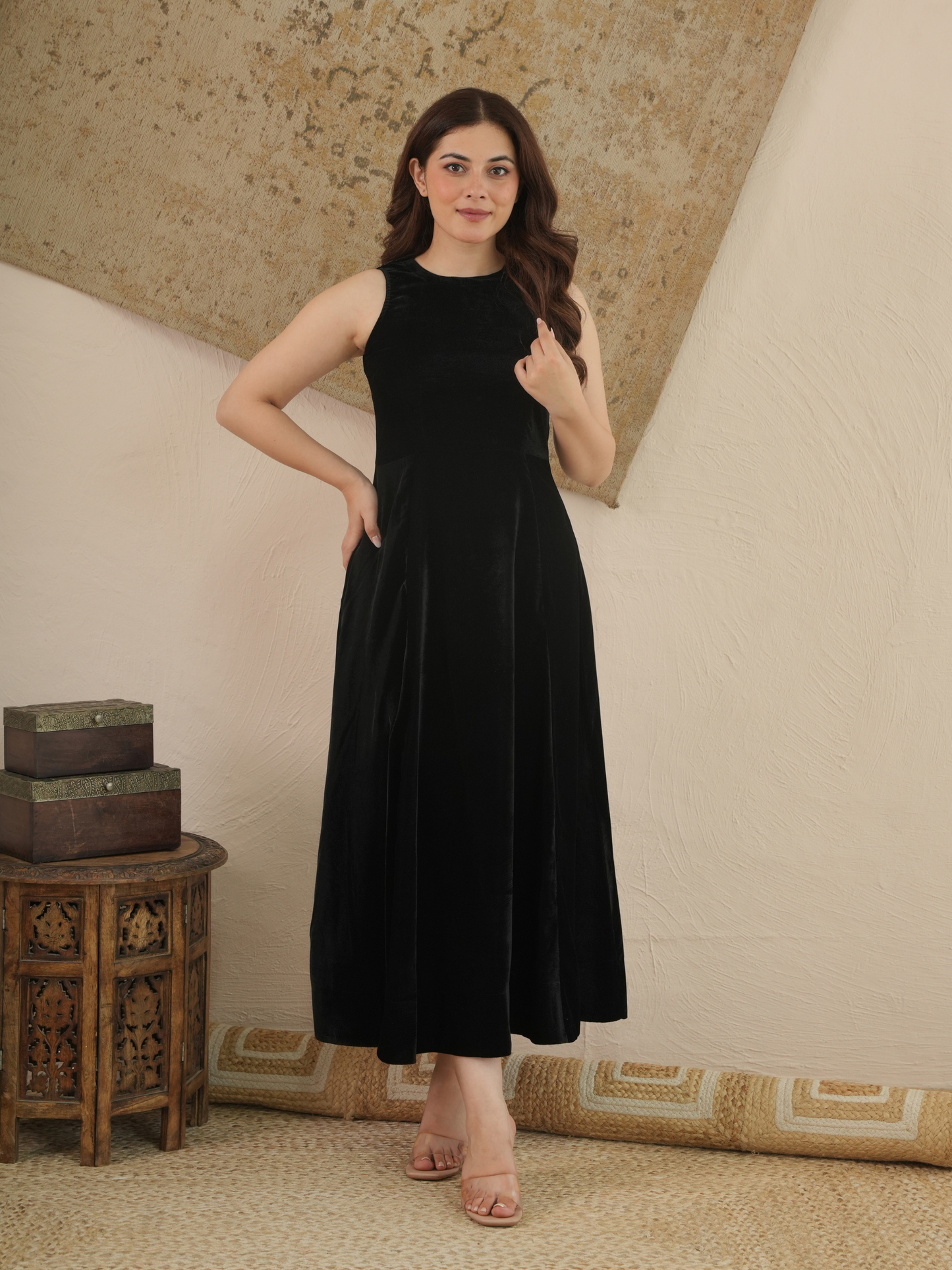 Aira Noir Velvet Embroidered Jacket Dress