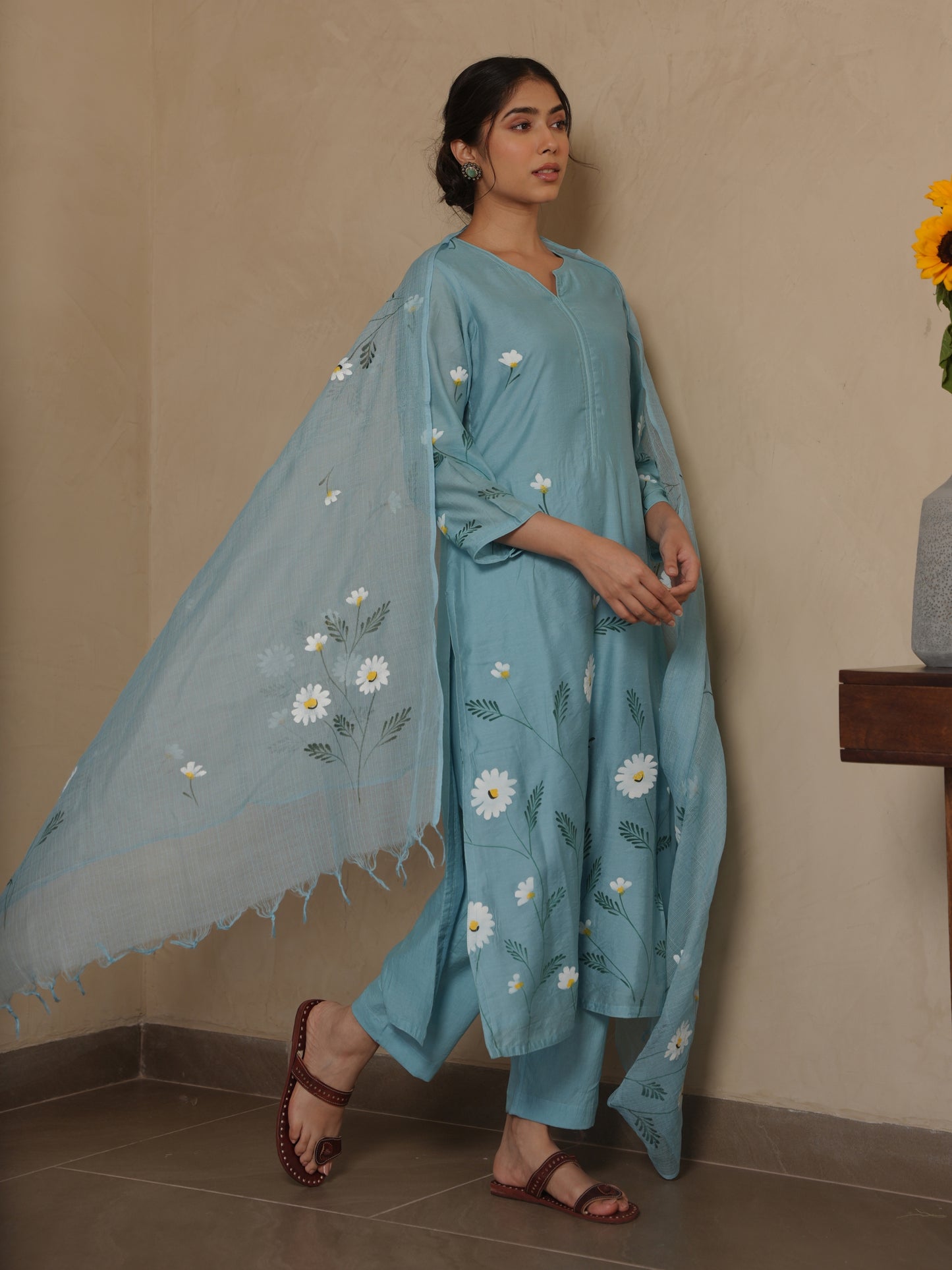 JANICA SKY CHANDERI HANDPAINT SUIT SET
