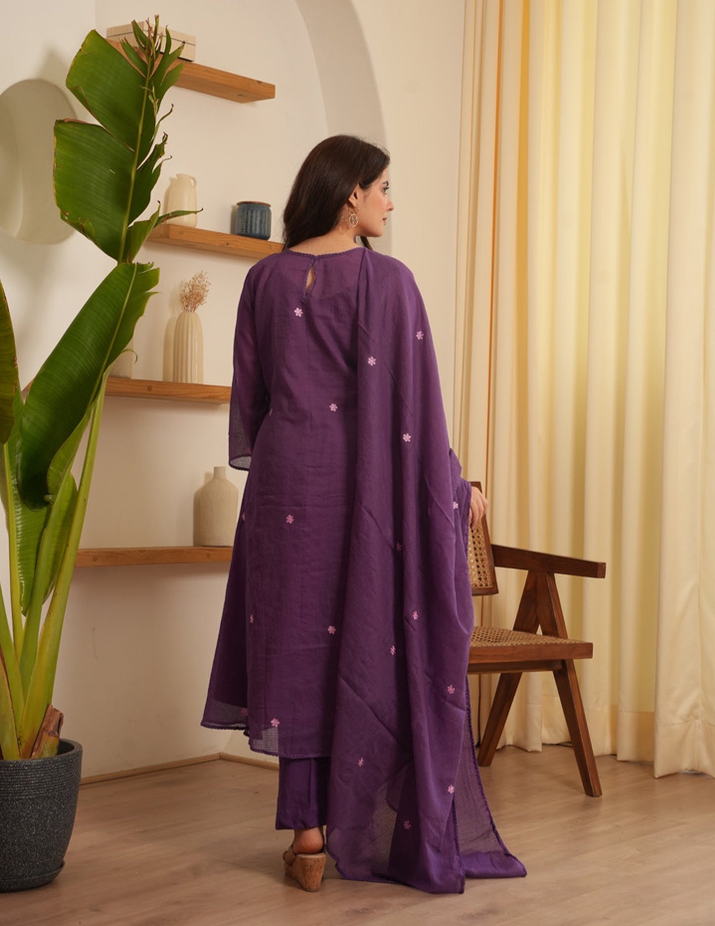 Malia Purple Embroidered Doria Suit Set