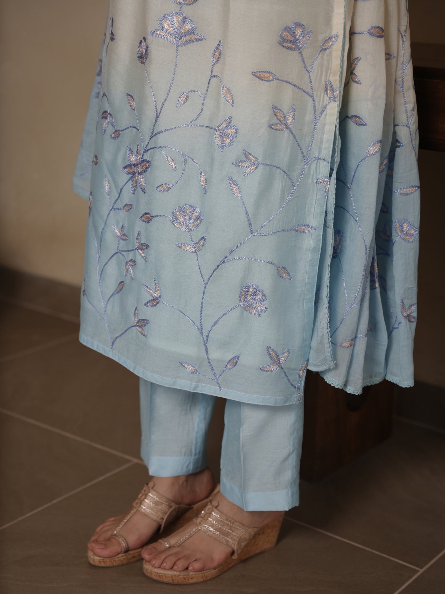LIZZIE BLUE SHADED CHANDERI EMBROIDERY SUIT SET
