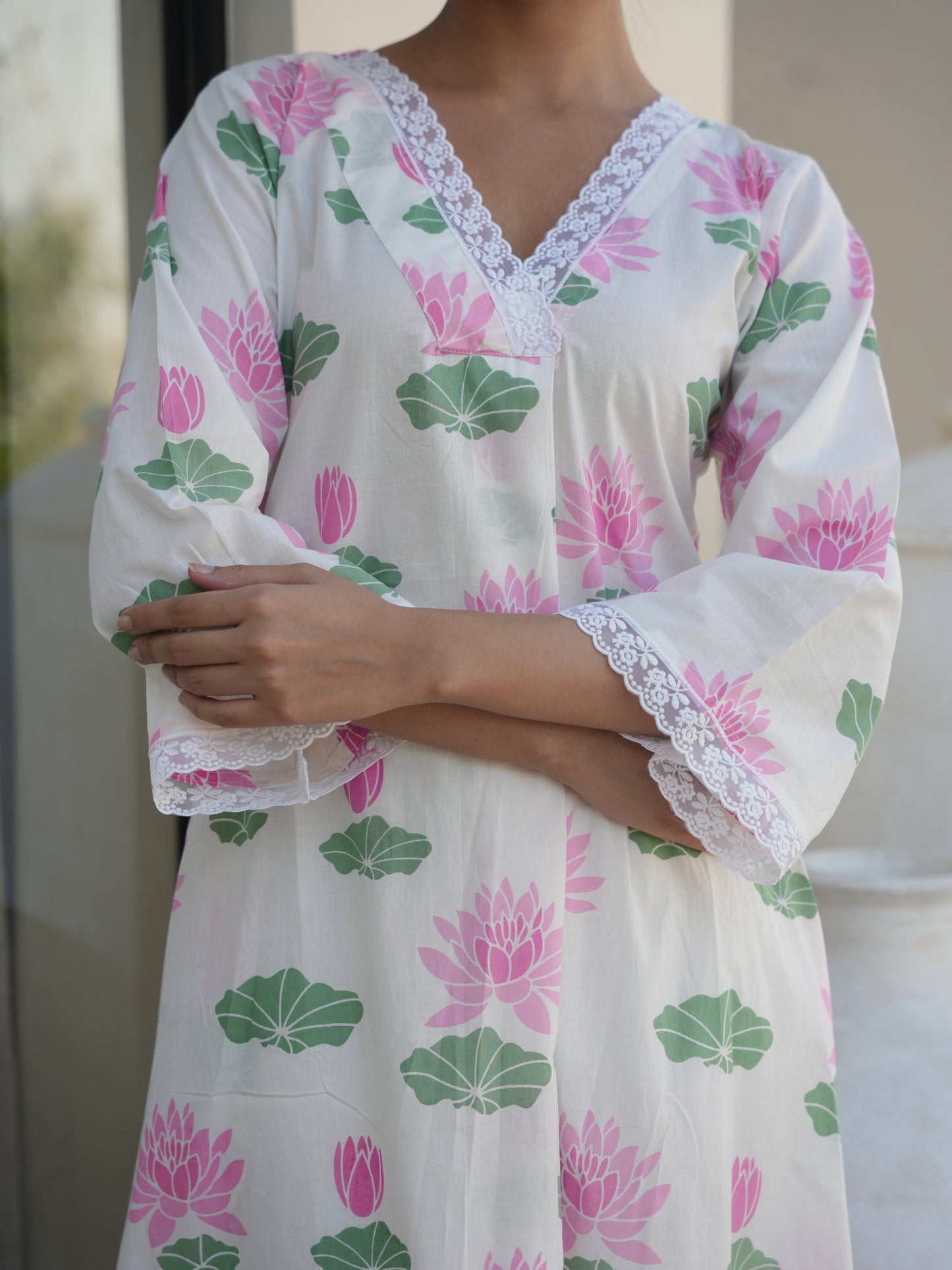 PINK LOTUS COTTON BLOCK PRINT SUIT SET