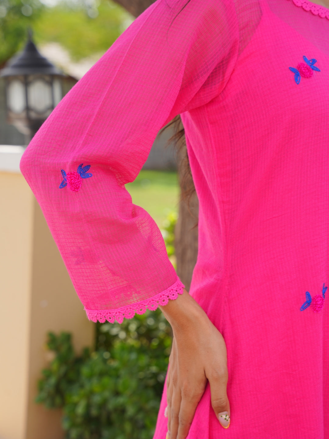 Pink Fuchsia Bloom Doria Aari Kurta Set