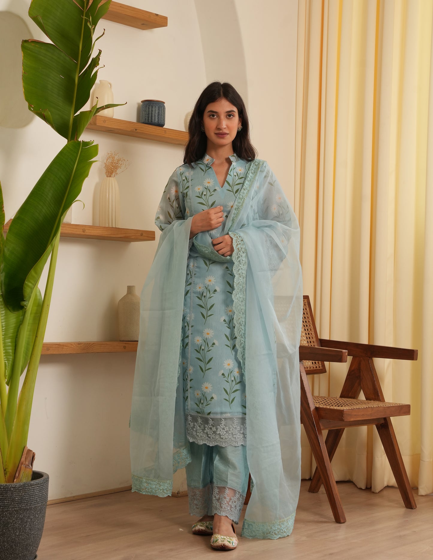 Faith Sky Chanderi Straight Suit Set