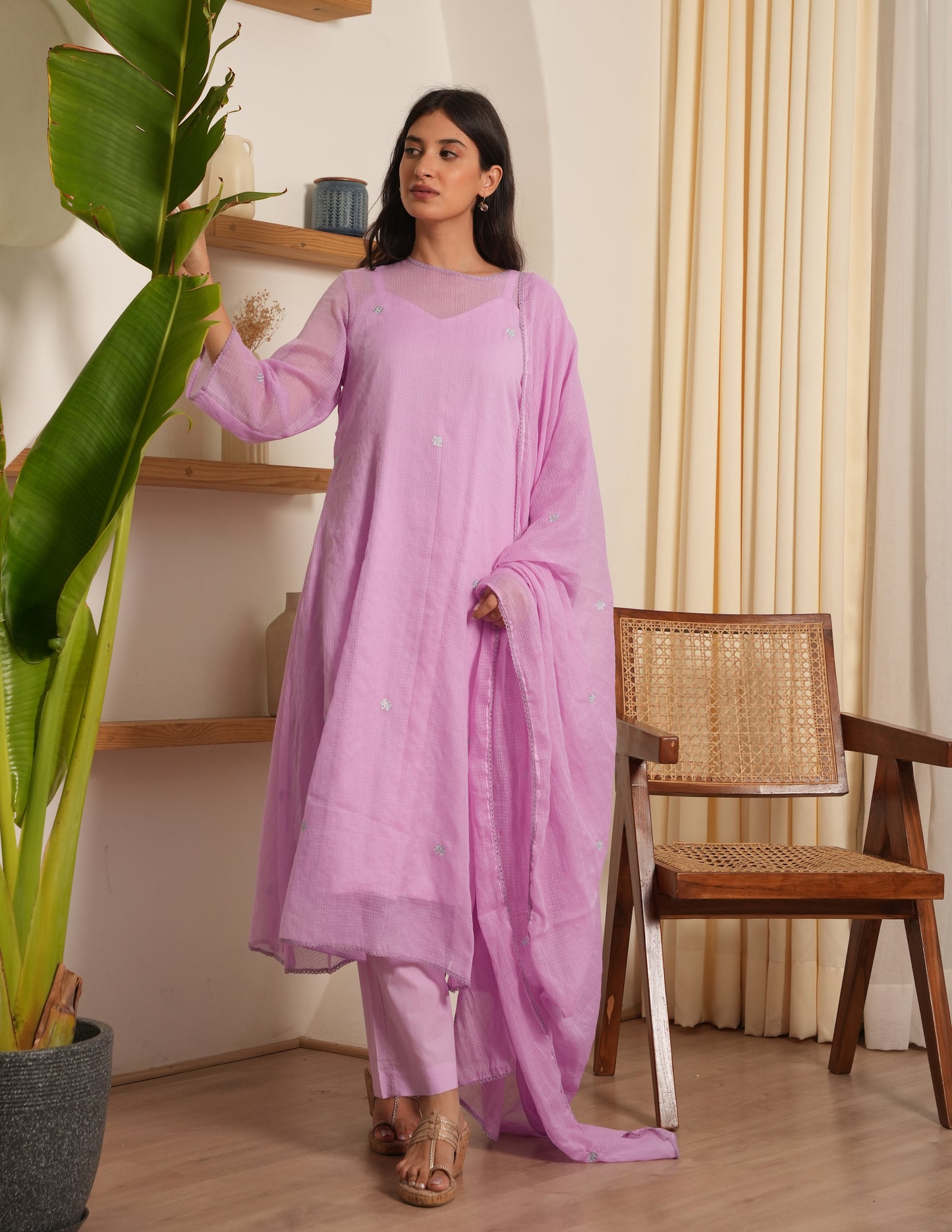 Thea Lavender Embroidered Doria Suit Set