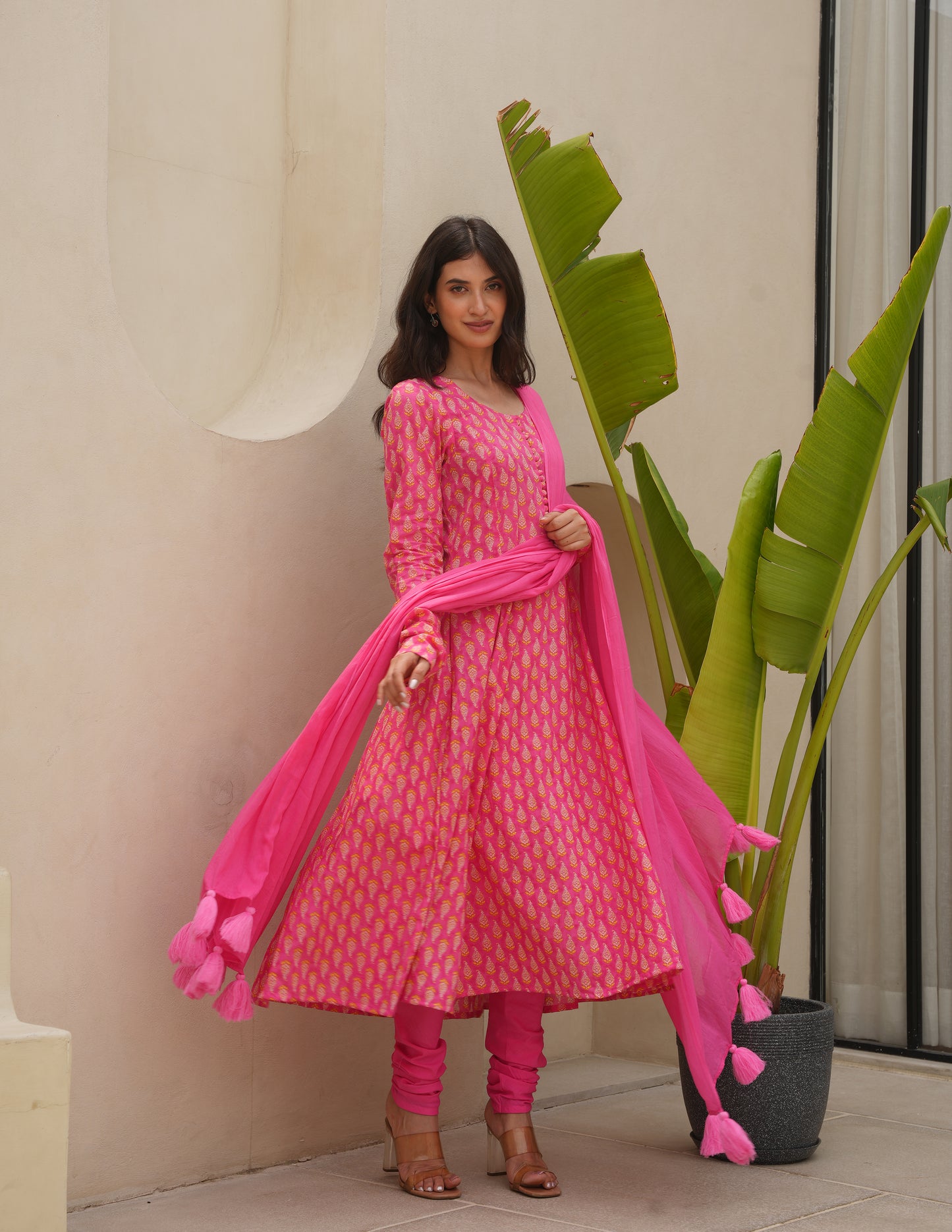 Zeena Pink Cotton Suit Set