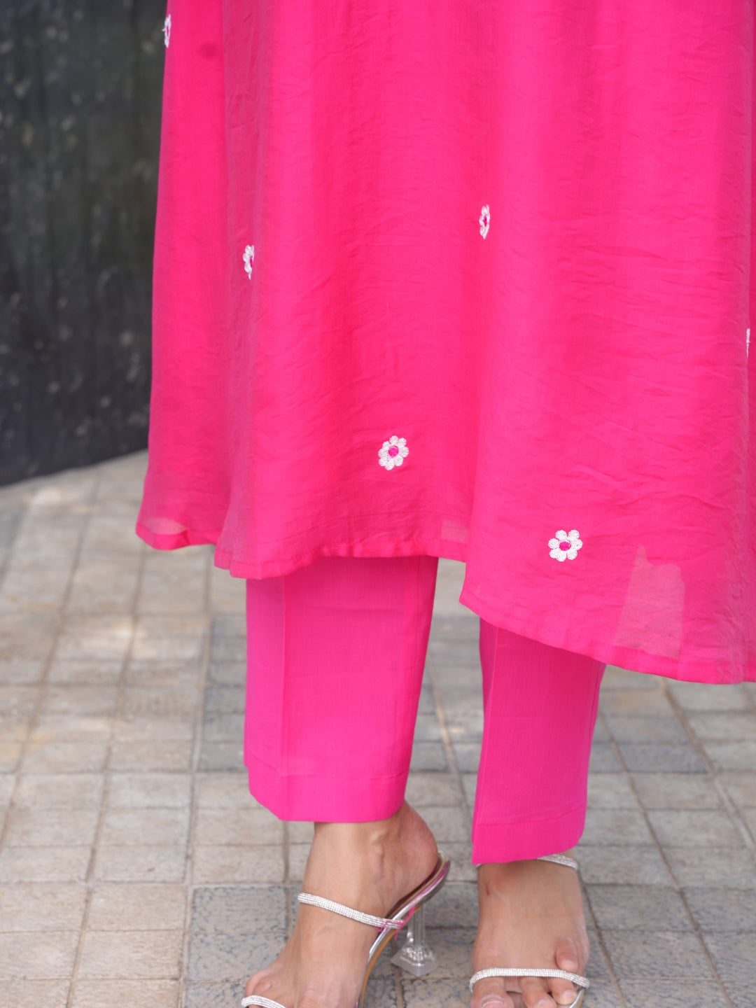 Pink Daisy Chanderi A-Line Kurta Set