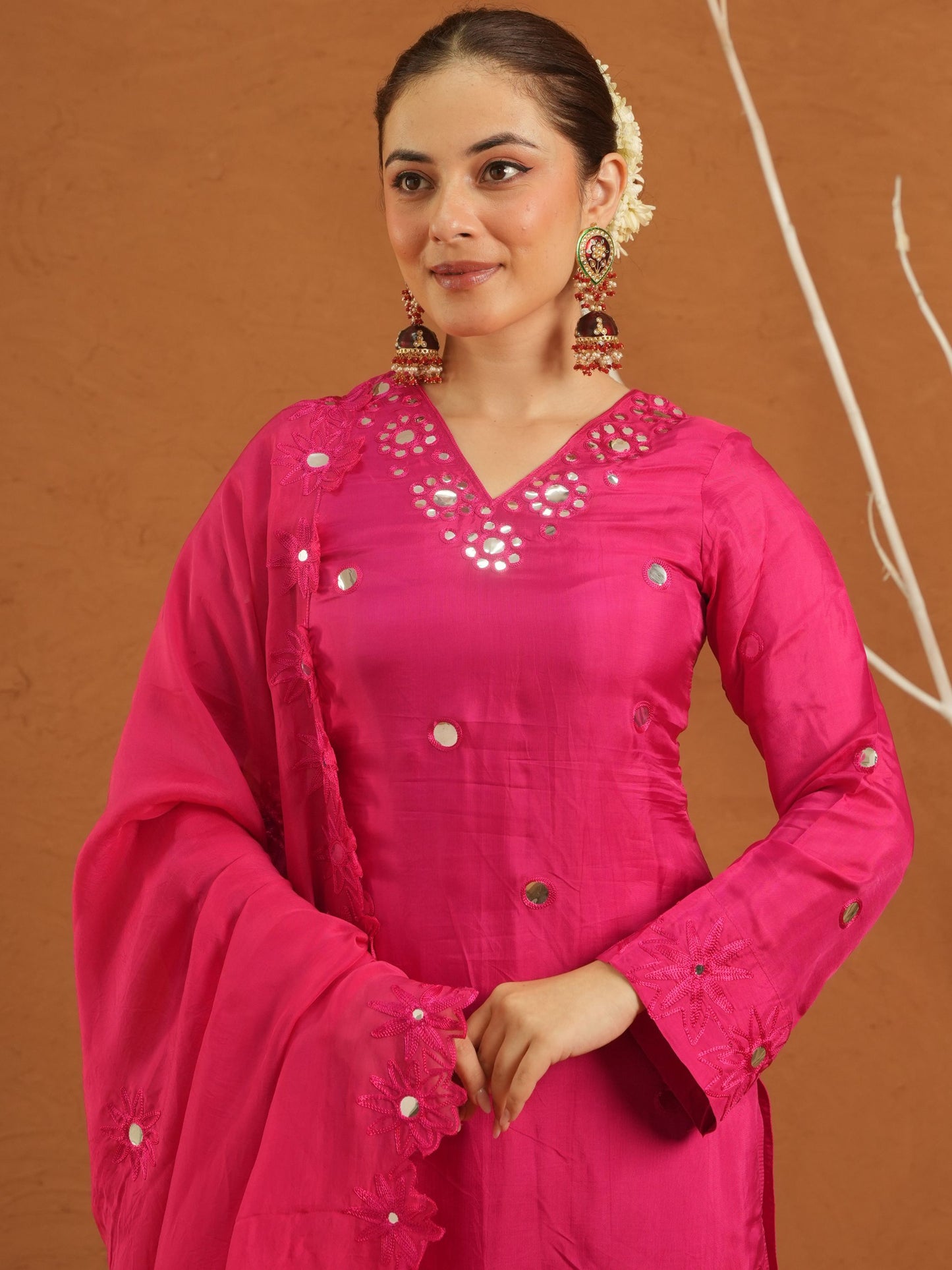 Nazakat Pink Silk Mirrorwork Suit Set