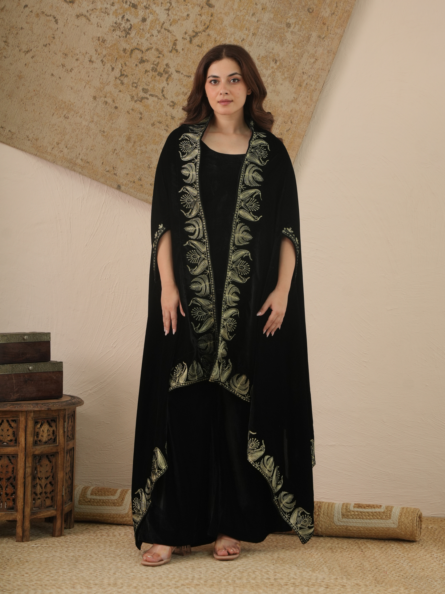 Afsana Black Velvet Co-ord Set with Shrug