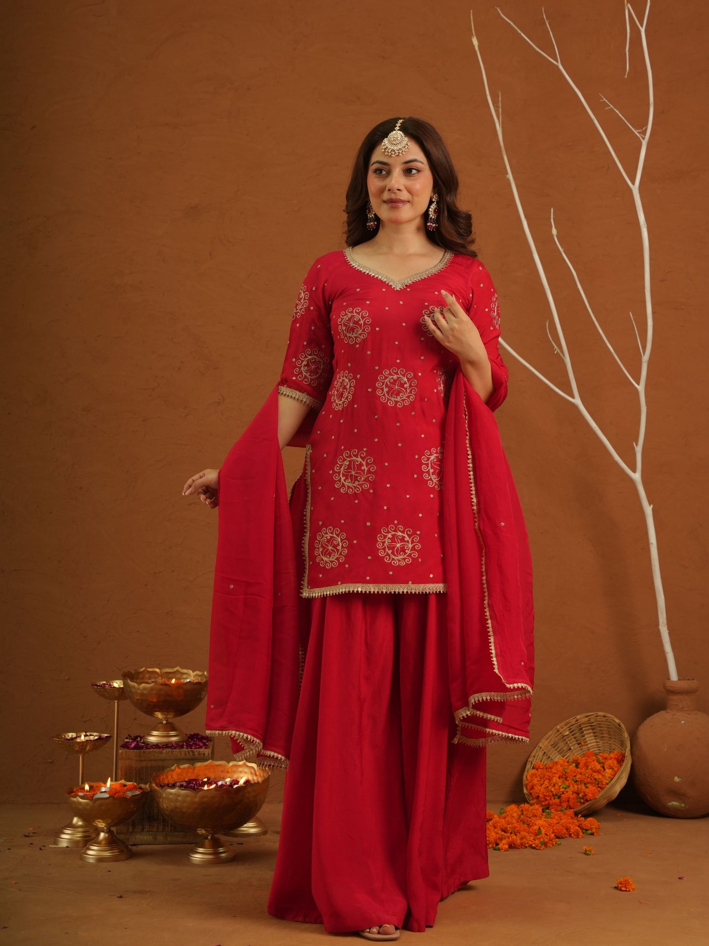 Libaas Red Chanderi Zariwork Sharara Set