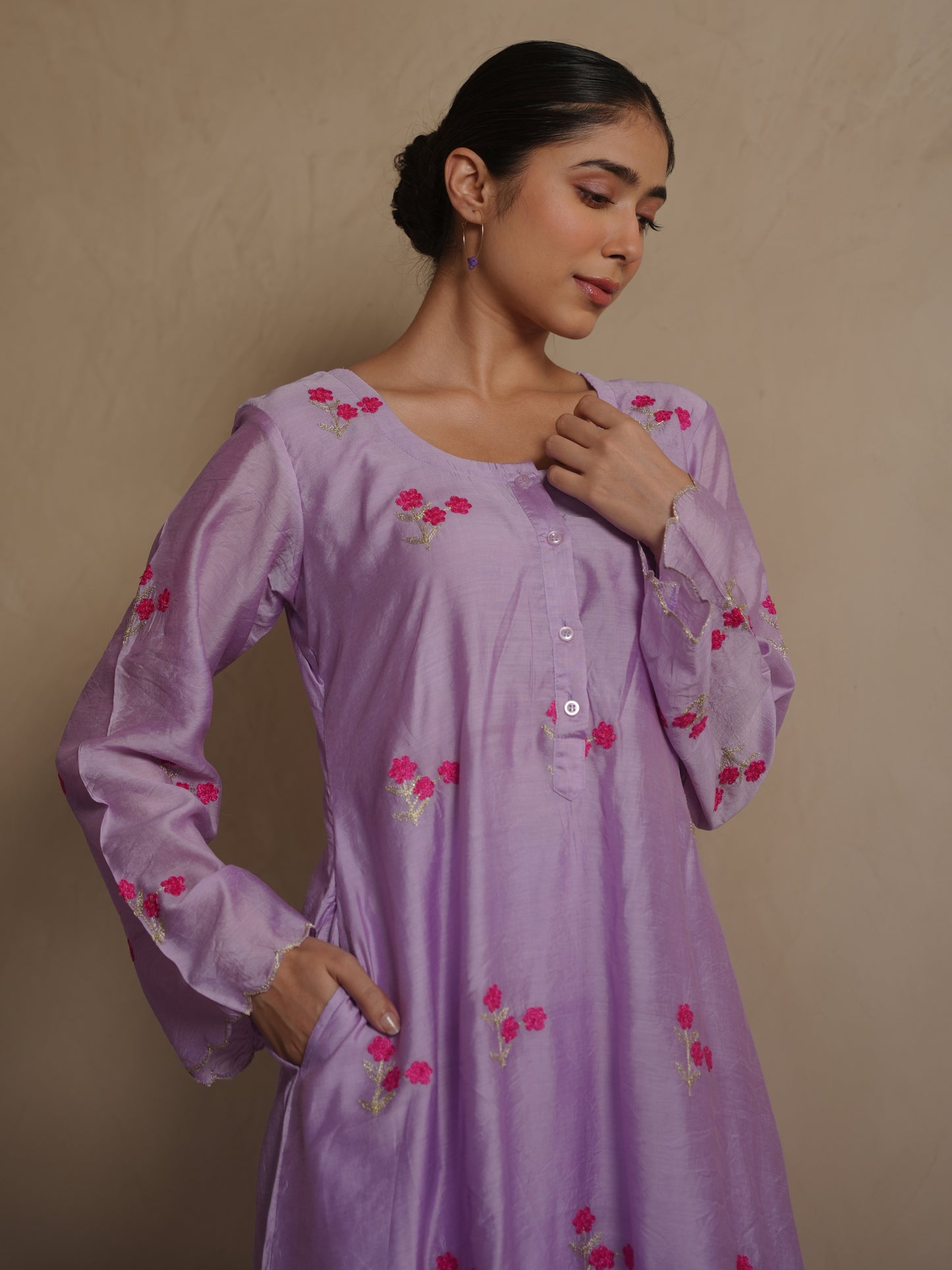 CAMELLIA PURPLE CHANDERI EMBROIDERY SUIT SET