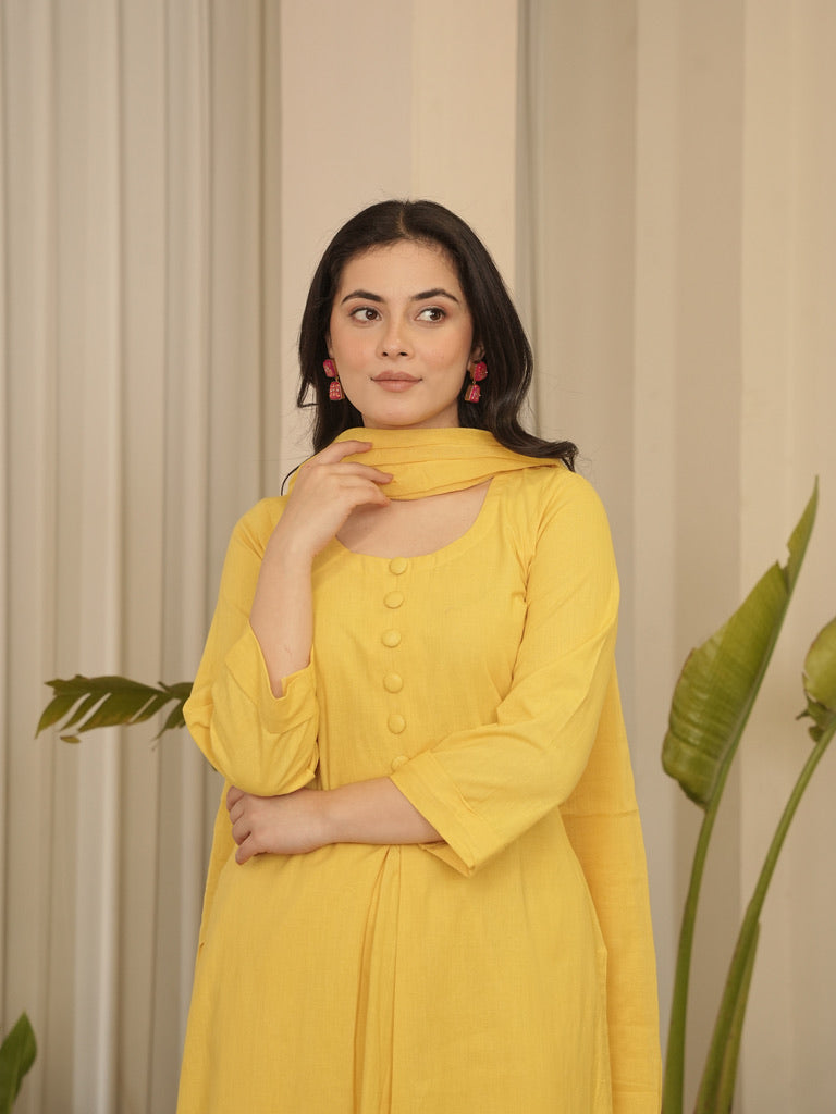 Yellow Cotton Suit Set