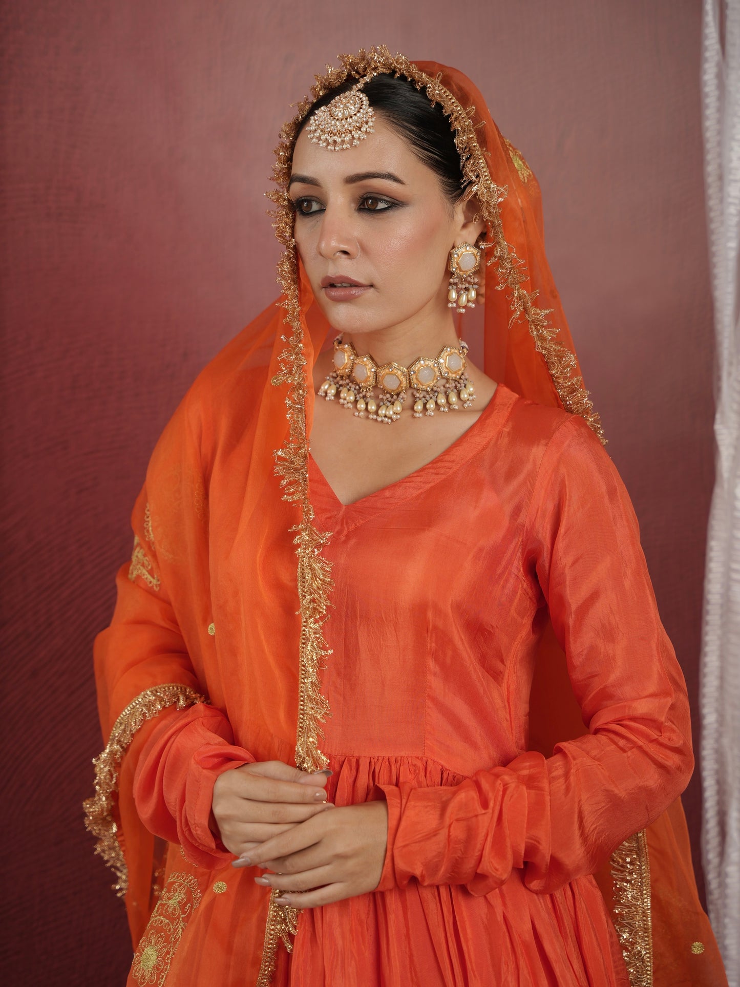 CHAAND ORANGE SILK SUIT SET WITH DHOTI BOTTOM