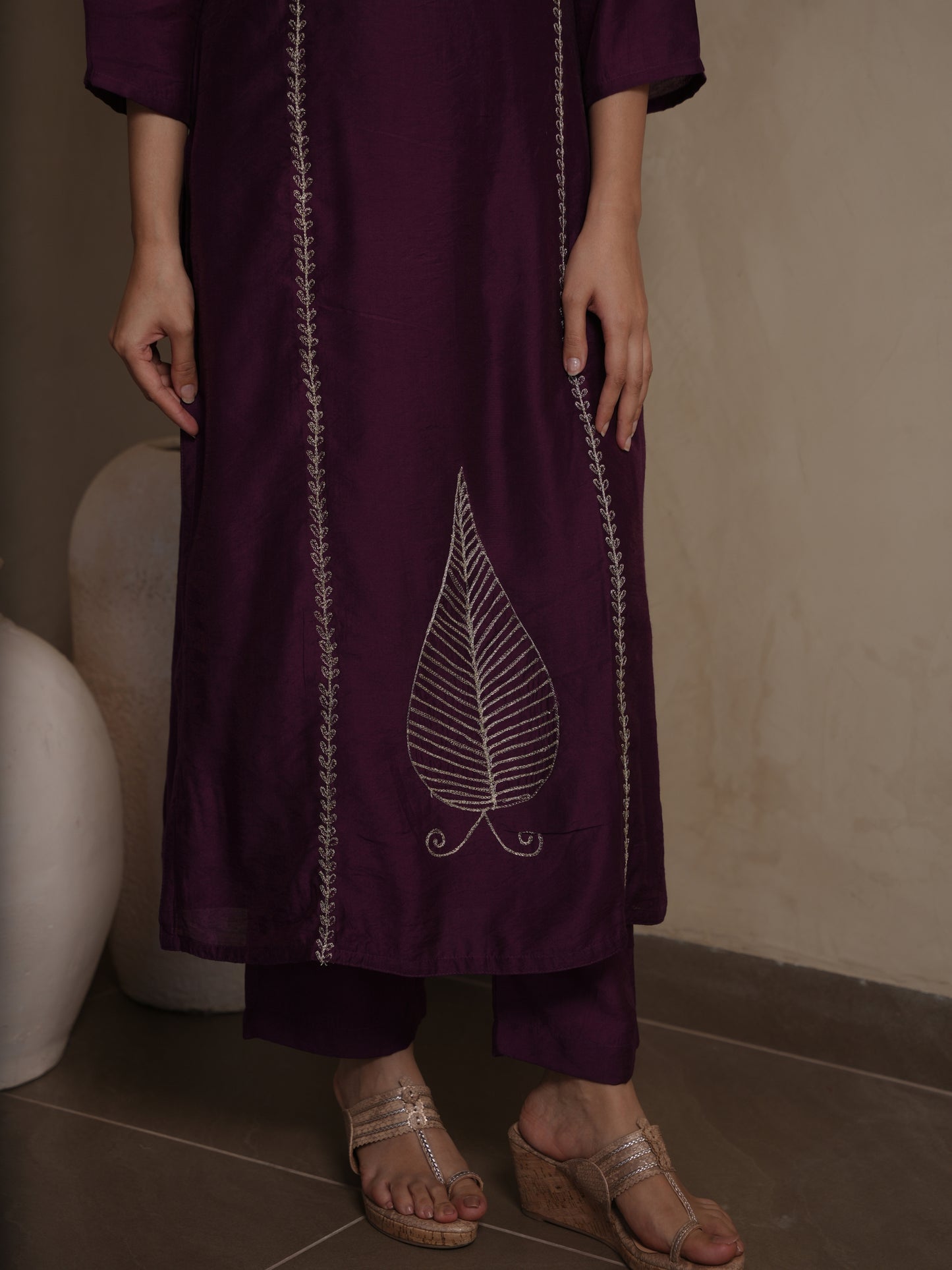 VIOLET CHANDERI AARI WORK SUIT SET