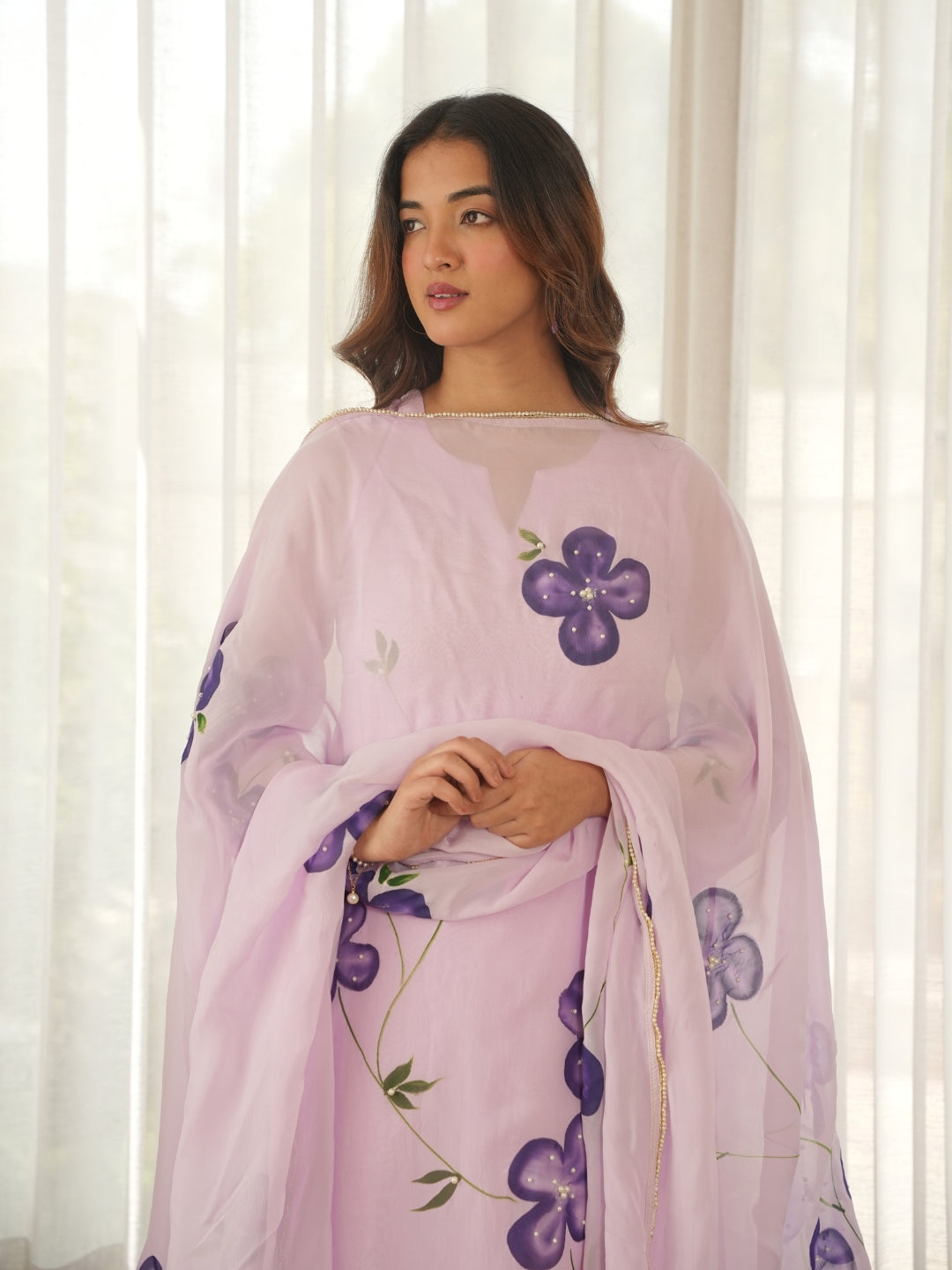 Light Lilac Hand Paint Soft Organza Suit Set