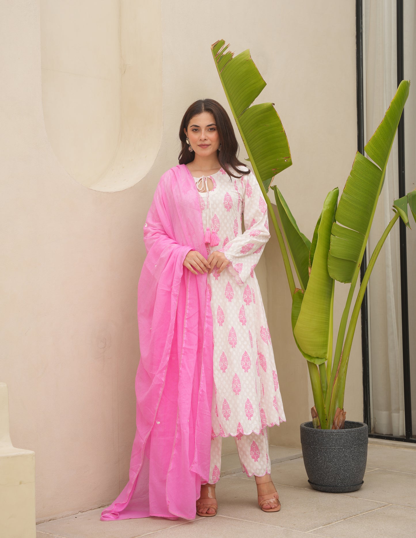 Soa Pink Block Print Cotton Suit Set