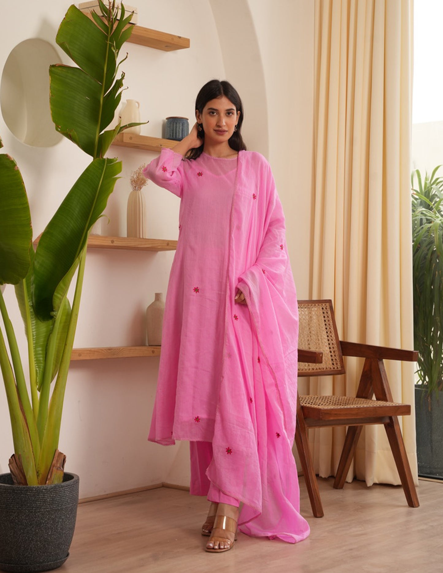 Mable Pink Embroidered Doriya Suit Set