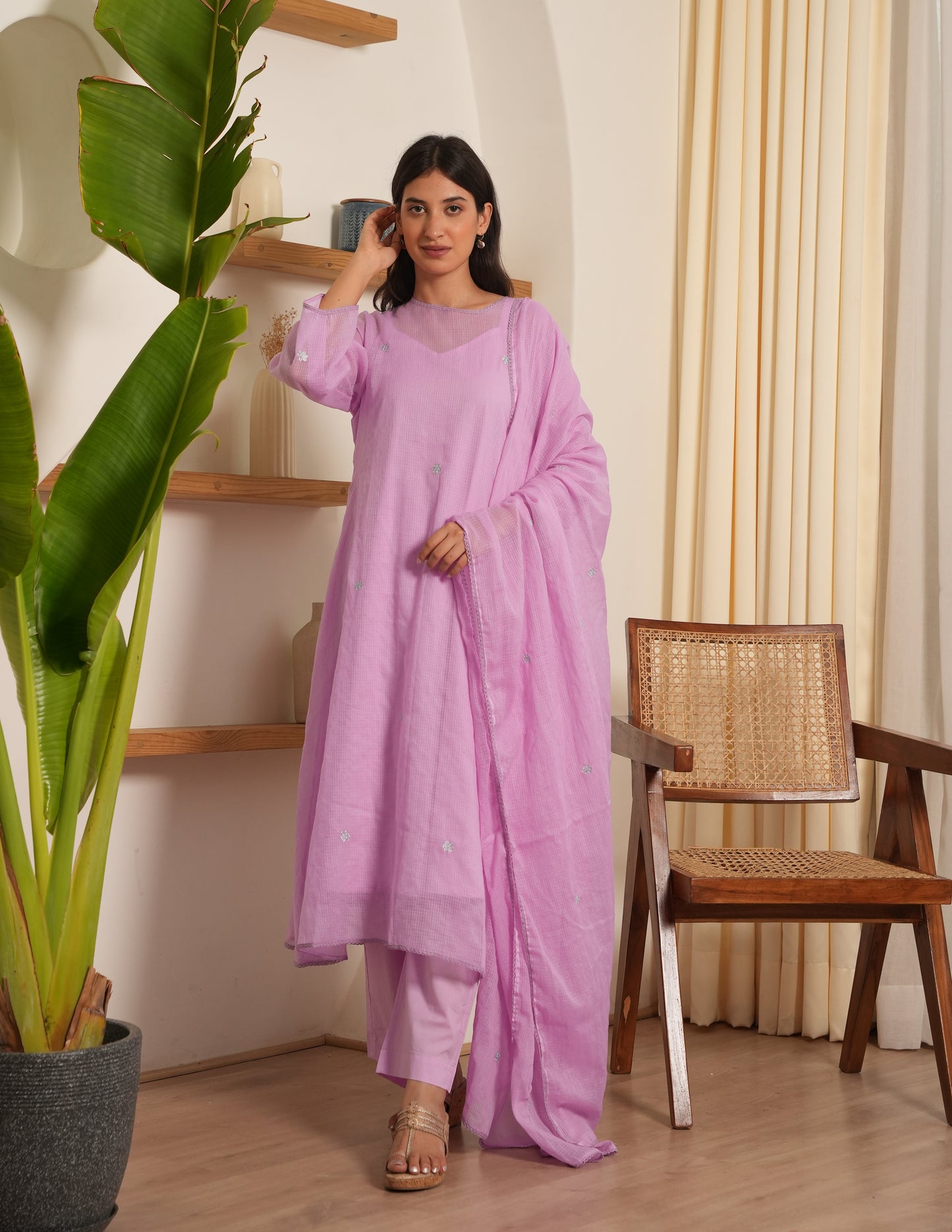 Thea Lavender Embroidered Doria Suit Set