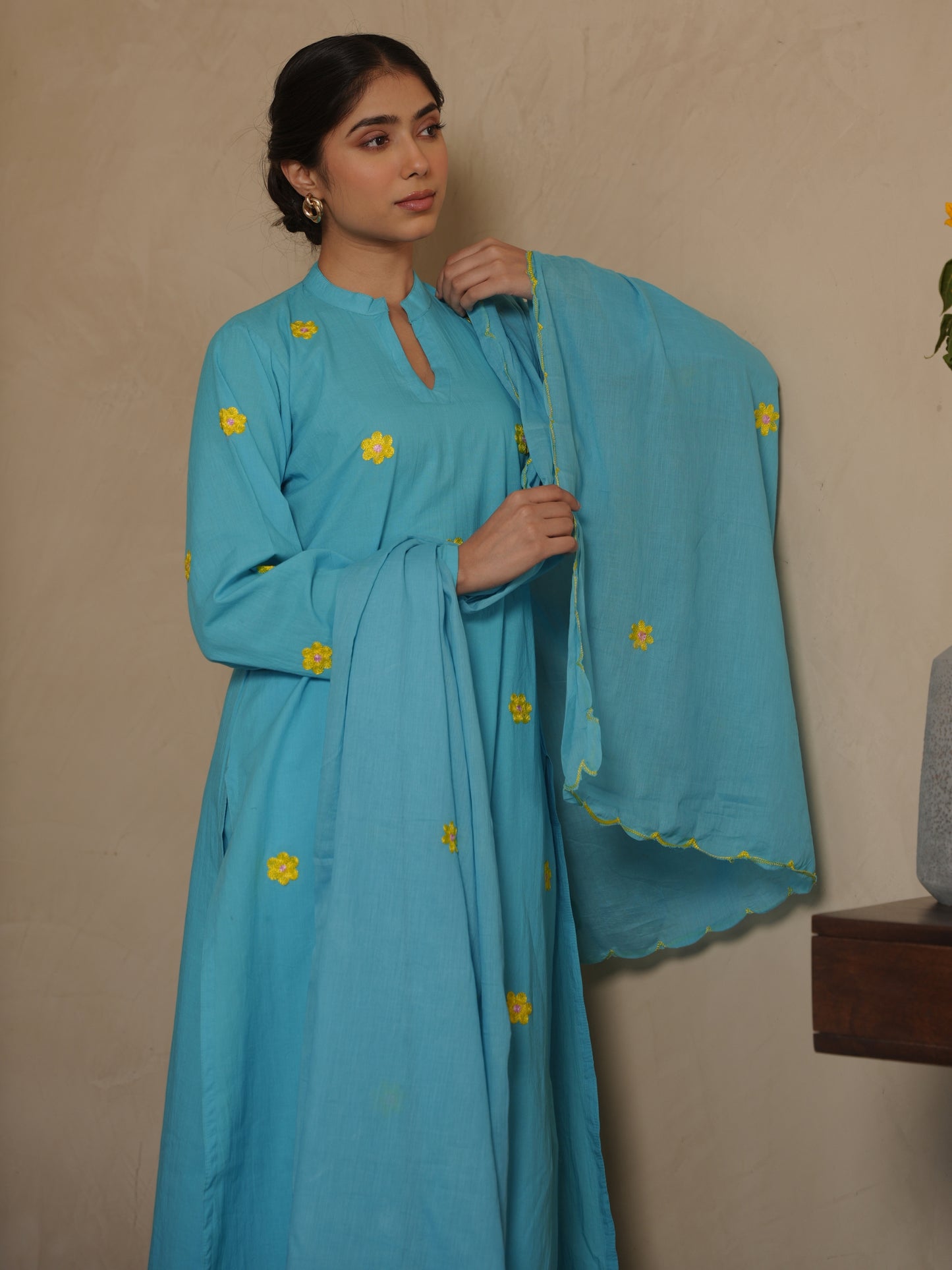 MAPLE SKY COTTON FLORAL EMBROIDERY SUIT SET