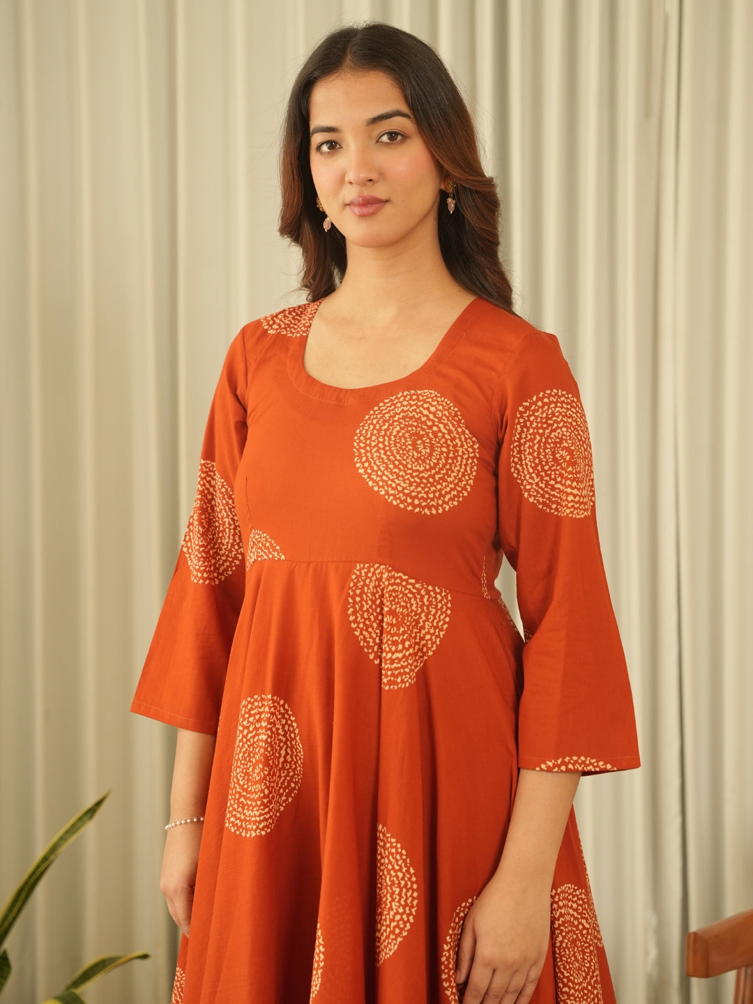 Rust Orange Cotton Screen Print Kurta Set with Pant & Dupatta