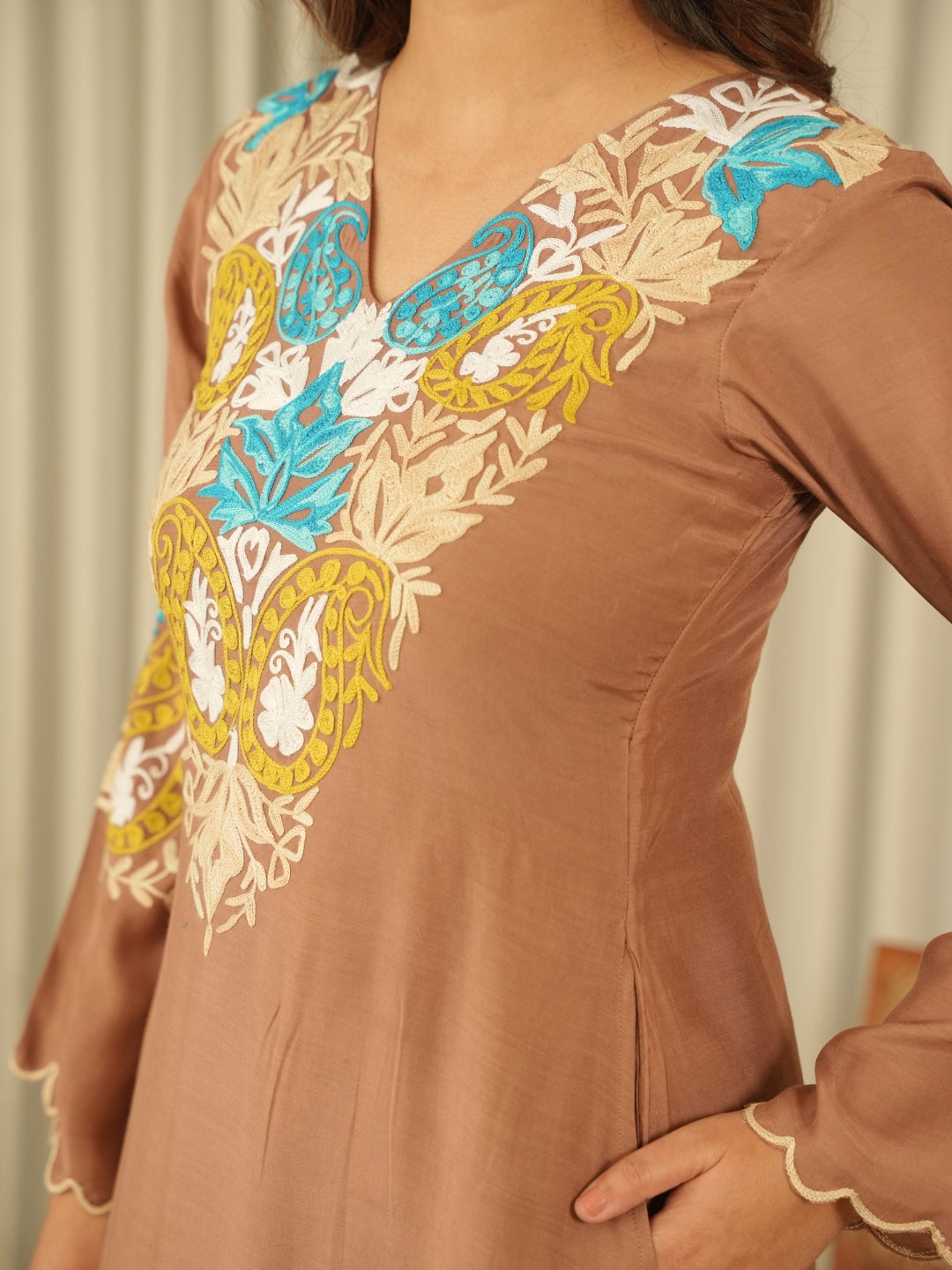 Mocha Brown Muslin Kurta Set with Pants