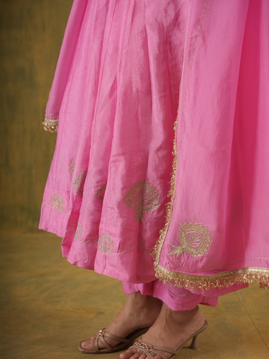 Rani Gulrukh Blush Pink Embroidered Silk Anarkali Set