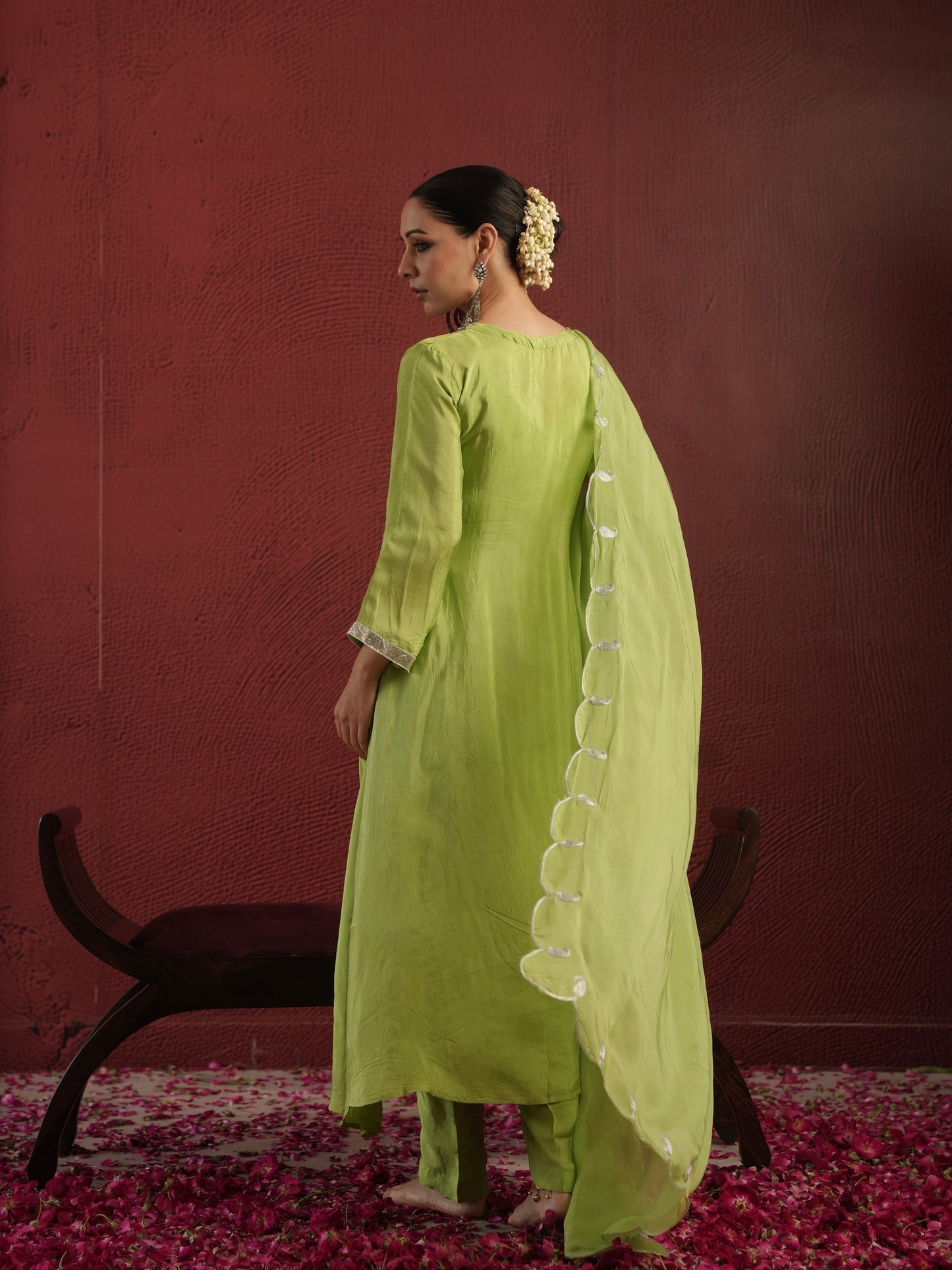 CHAAND GREEN SILK ZARI GOTA SUIT SET