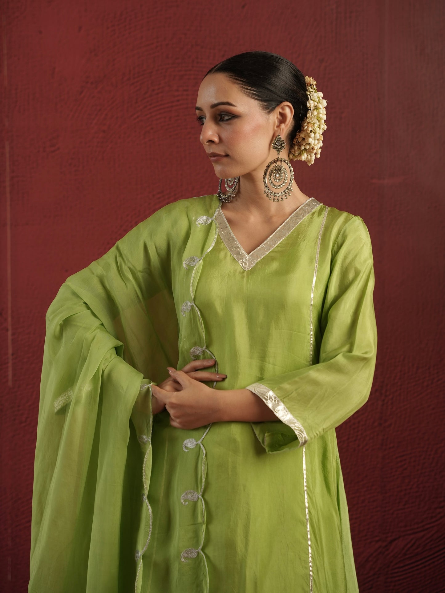 CHAAND GREEN SILK ZARI GOTA SUIT SET