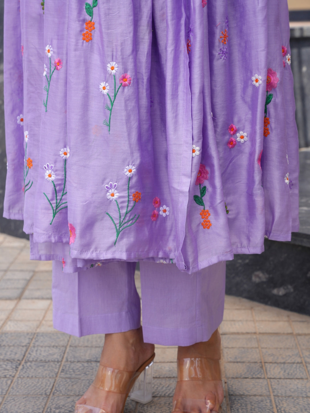 Lavender Daisy Chanderi Angrakha Kurta Set