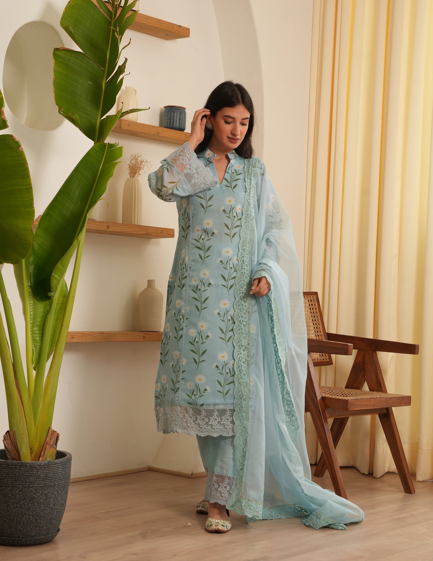 Faith Sky Chanderi Straight Suit Set