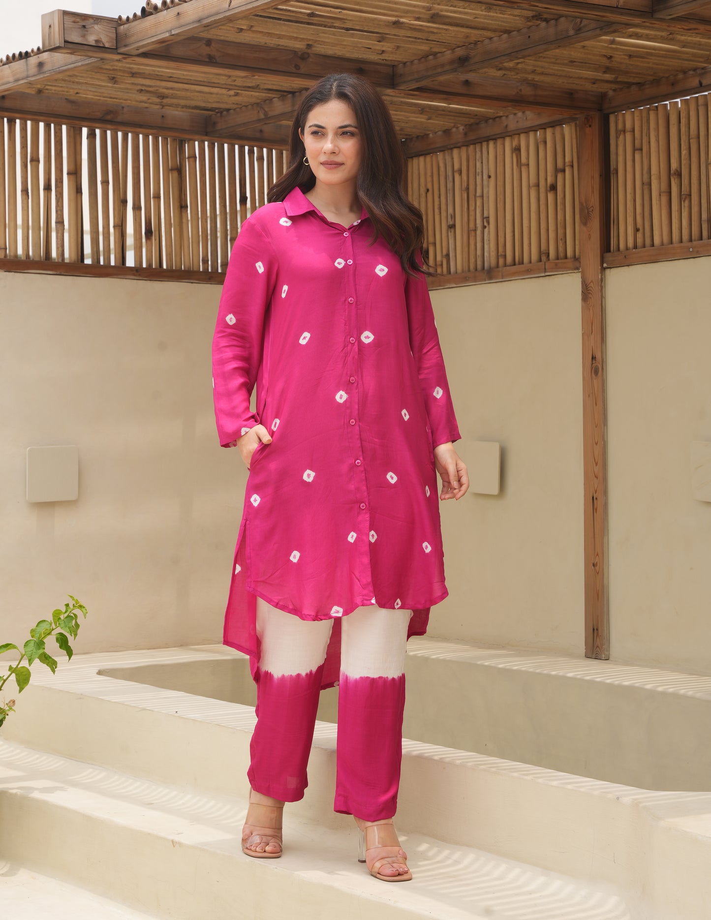 Aria Dark Fuchsia Bandhani Maslin Co Ord Set