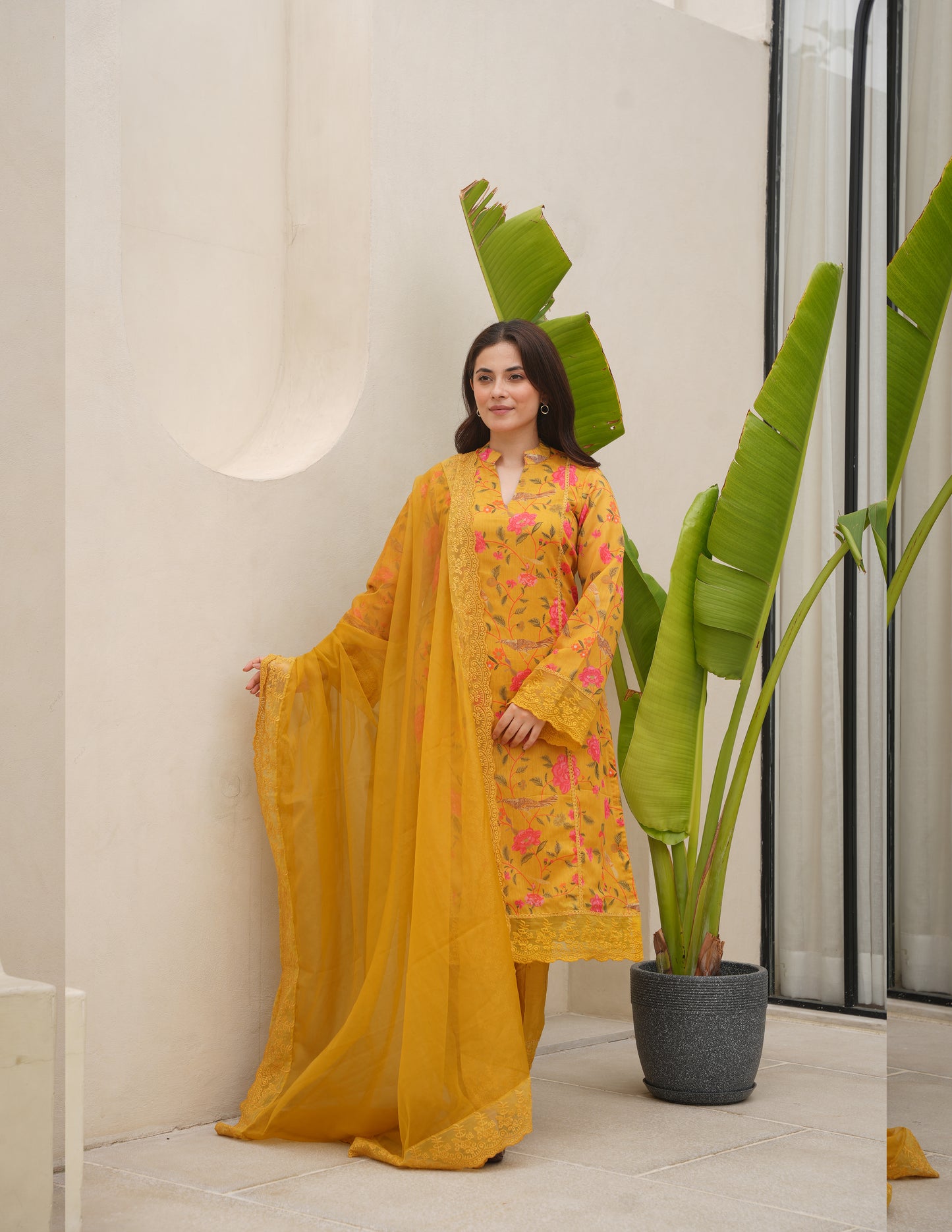 Saaya Yellow Chanderi Straight Suit Set