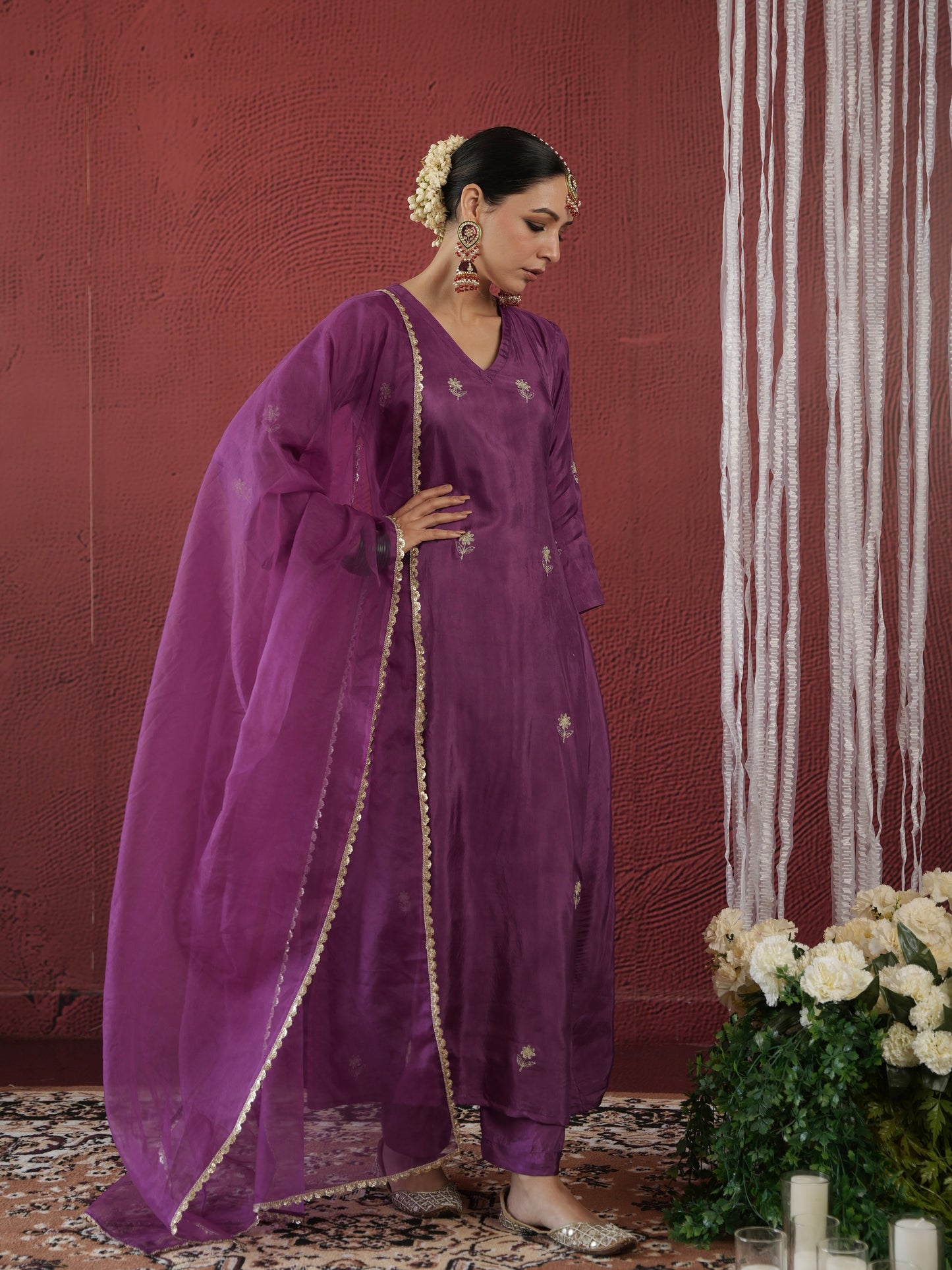 CHAAND PURPLE SILK ZARI EMBROIDERY SUIT SET
