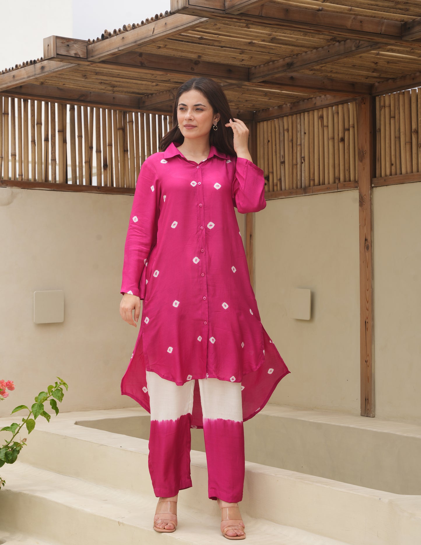 Aria Dark Fuchsia Bandhani Co Ord Set