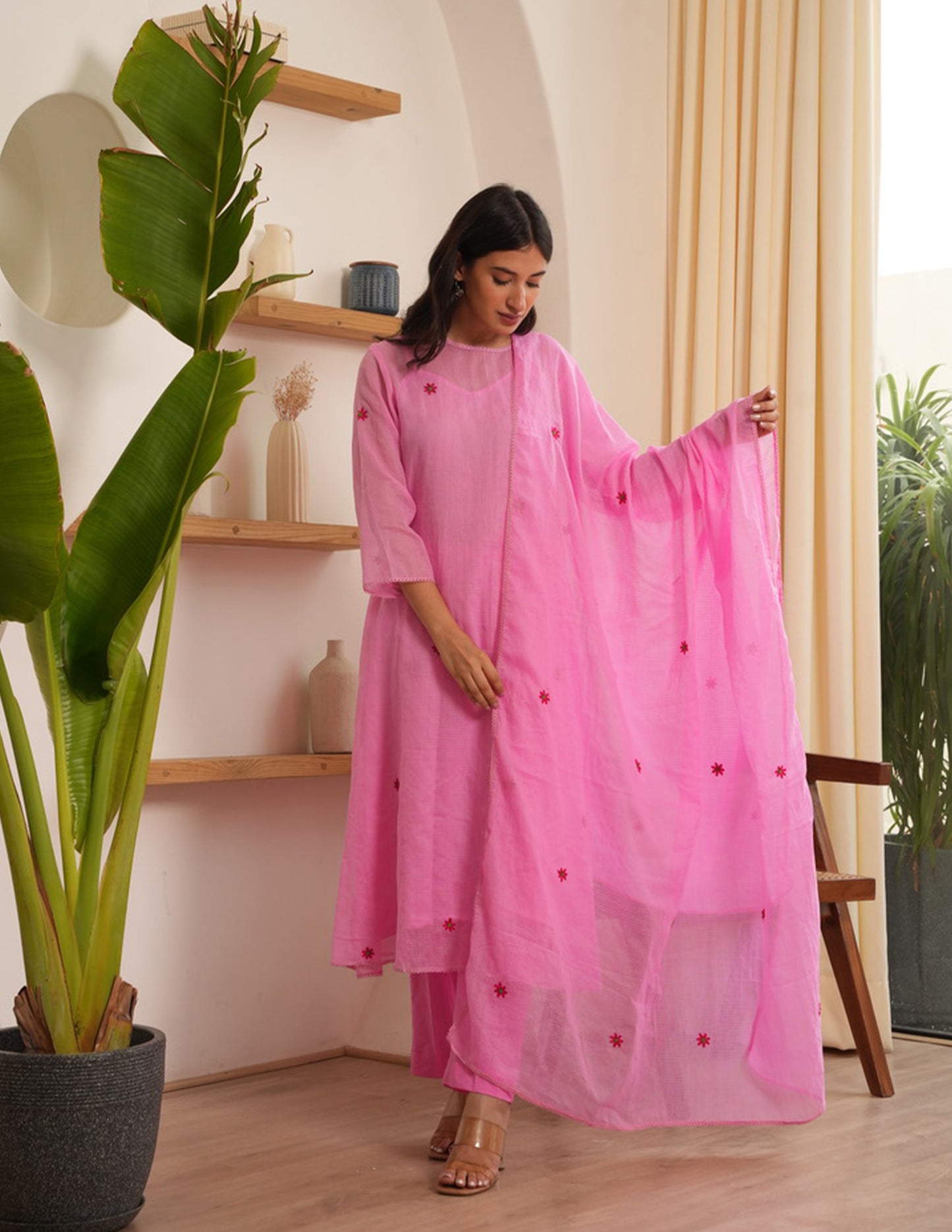 Mable Pink Embroidered Doriya Suit Set