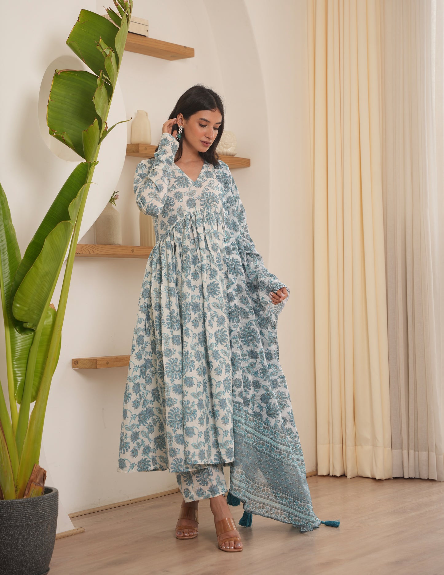 Murat White Blockprint Cotton Suit Set