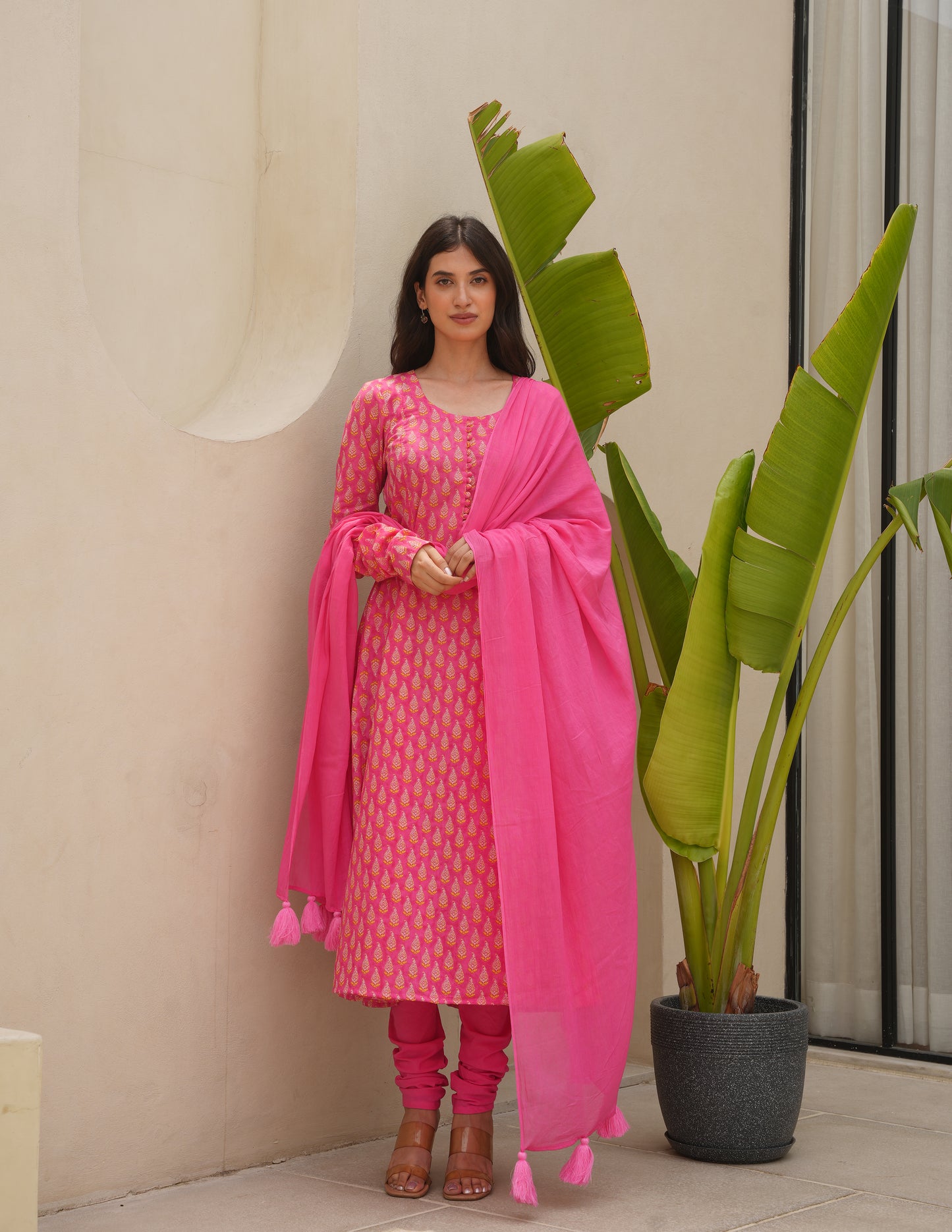 Zeena Pink Cotton Suit Set