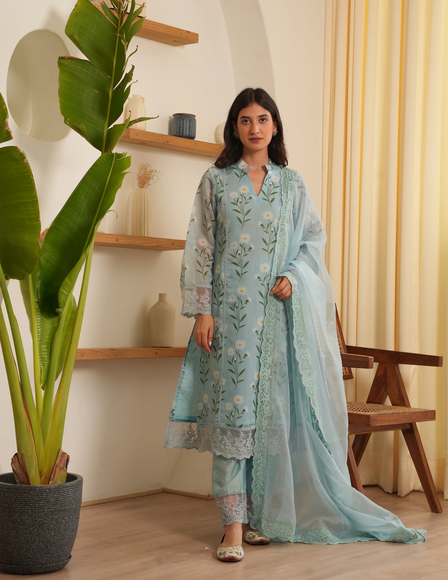 Faith Sky Chanderi Straight Suit Set