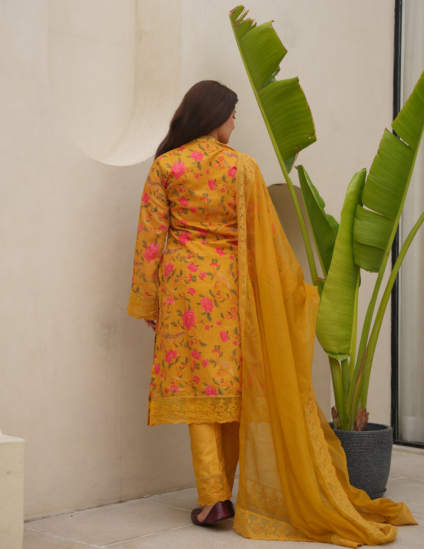 Saaya Yellow Chanderi Straight Suit Set