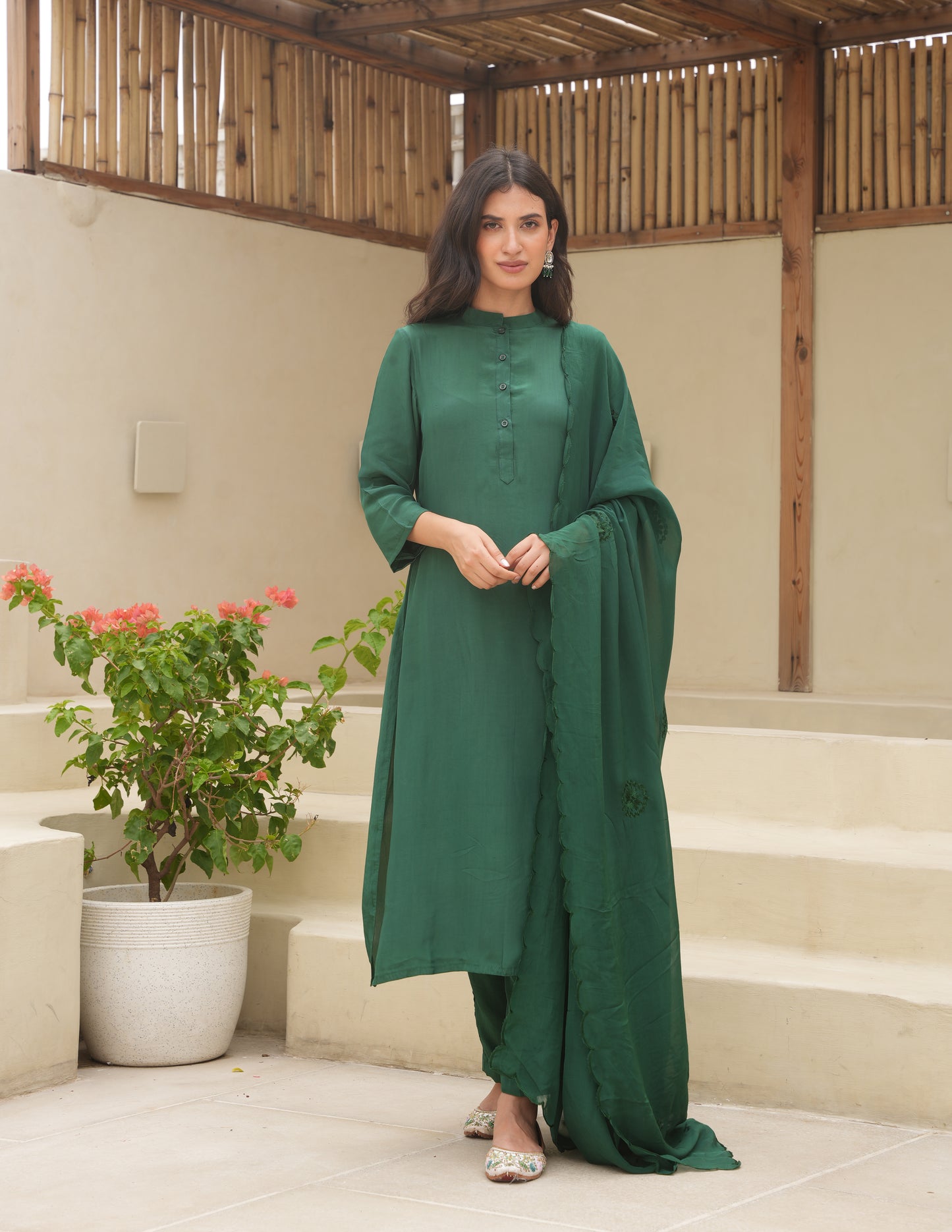 Bloosom Green Silk Straight Suit Set