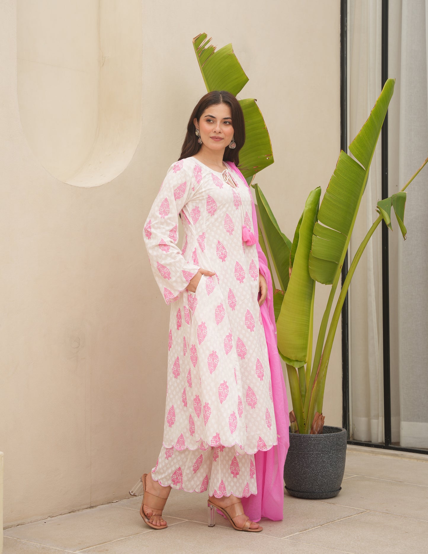 Soa Pink Block Print Cotton Suit Set