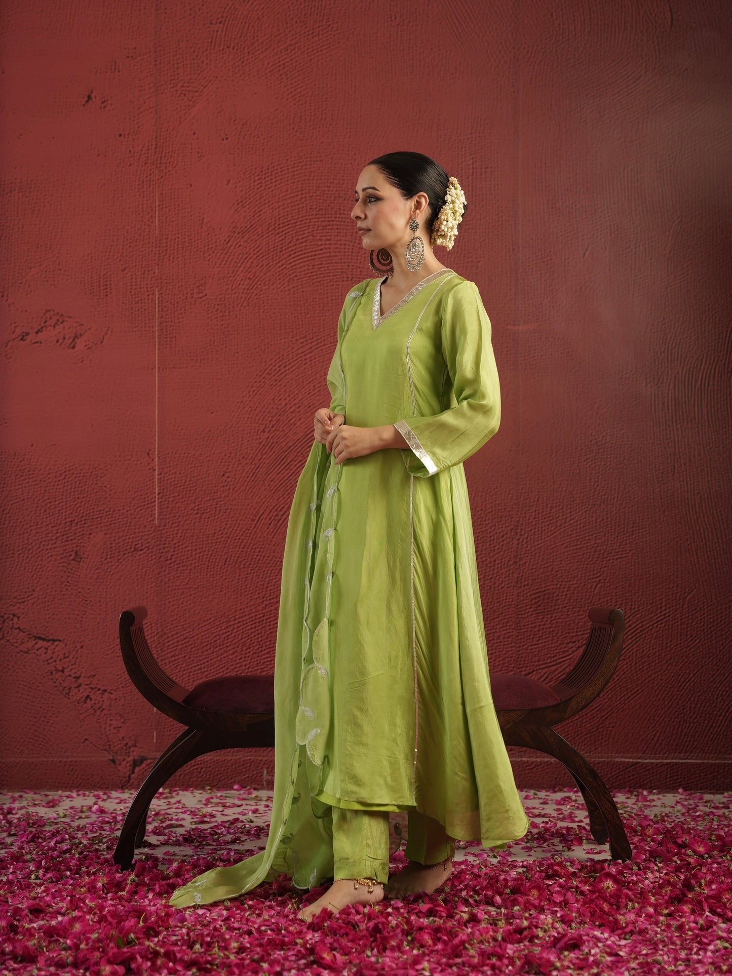 CHAAND GREEN SILK ZARI GOTA SUIT SET