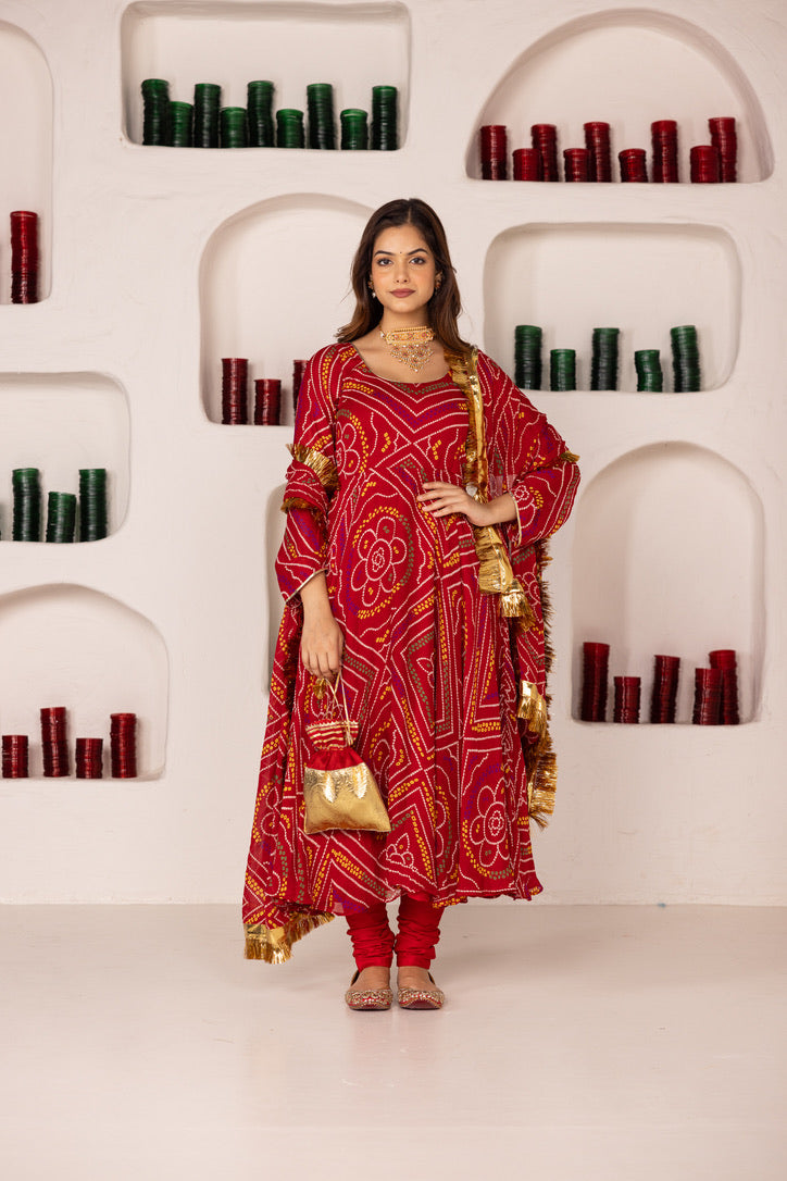 Pehno'Sa Maroon Bandhej Set